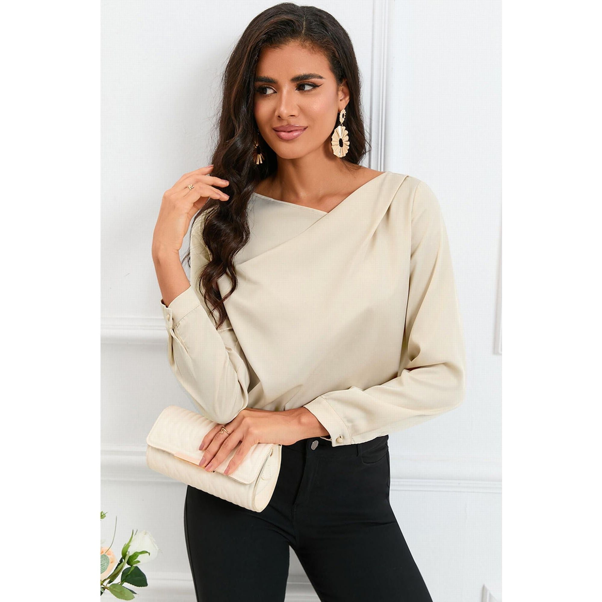 Azura Exchange Asymmetric V Neck Satin Blouse - S