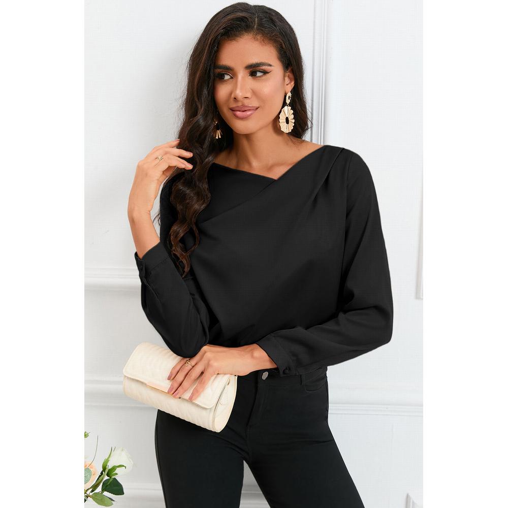 Azura Exchange Asymmetric V Neck Satin Blouse - M