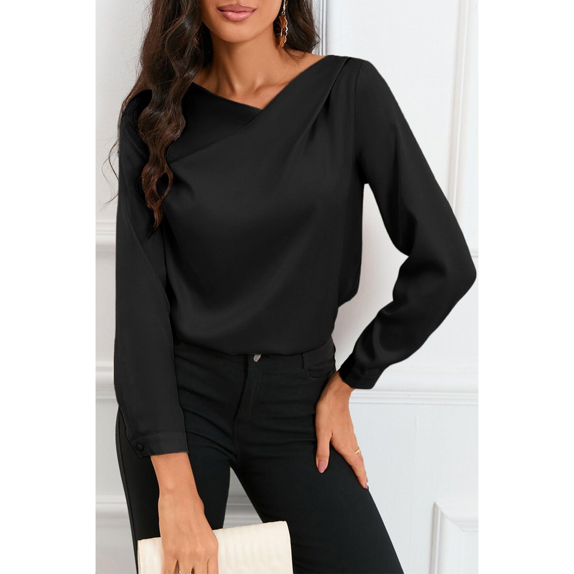 Azura Exchange Asymmetric V Neck Satin Blouse - M