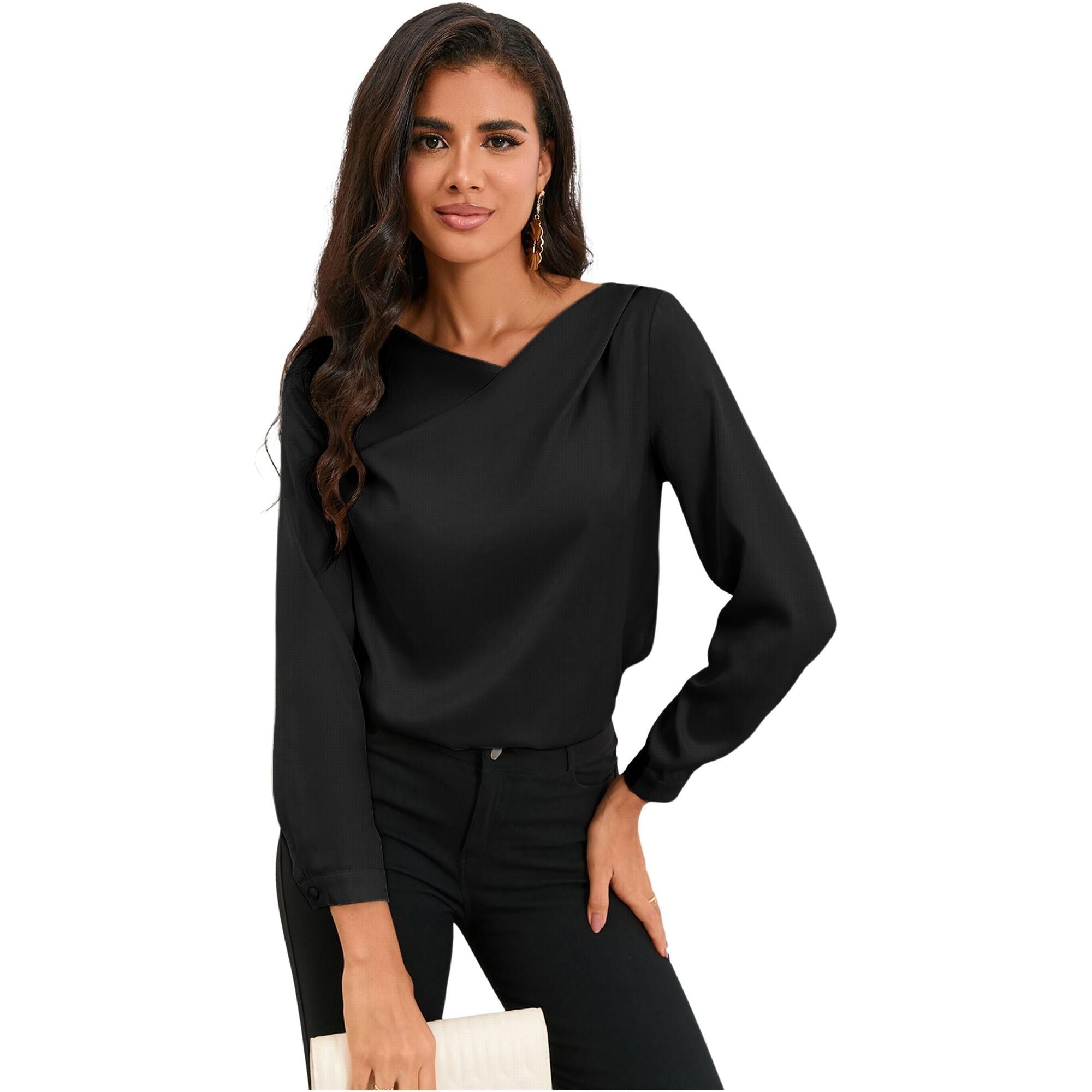 Azura Exchange Asymmetric V Neck Satin Blouse - S