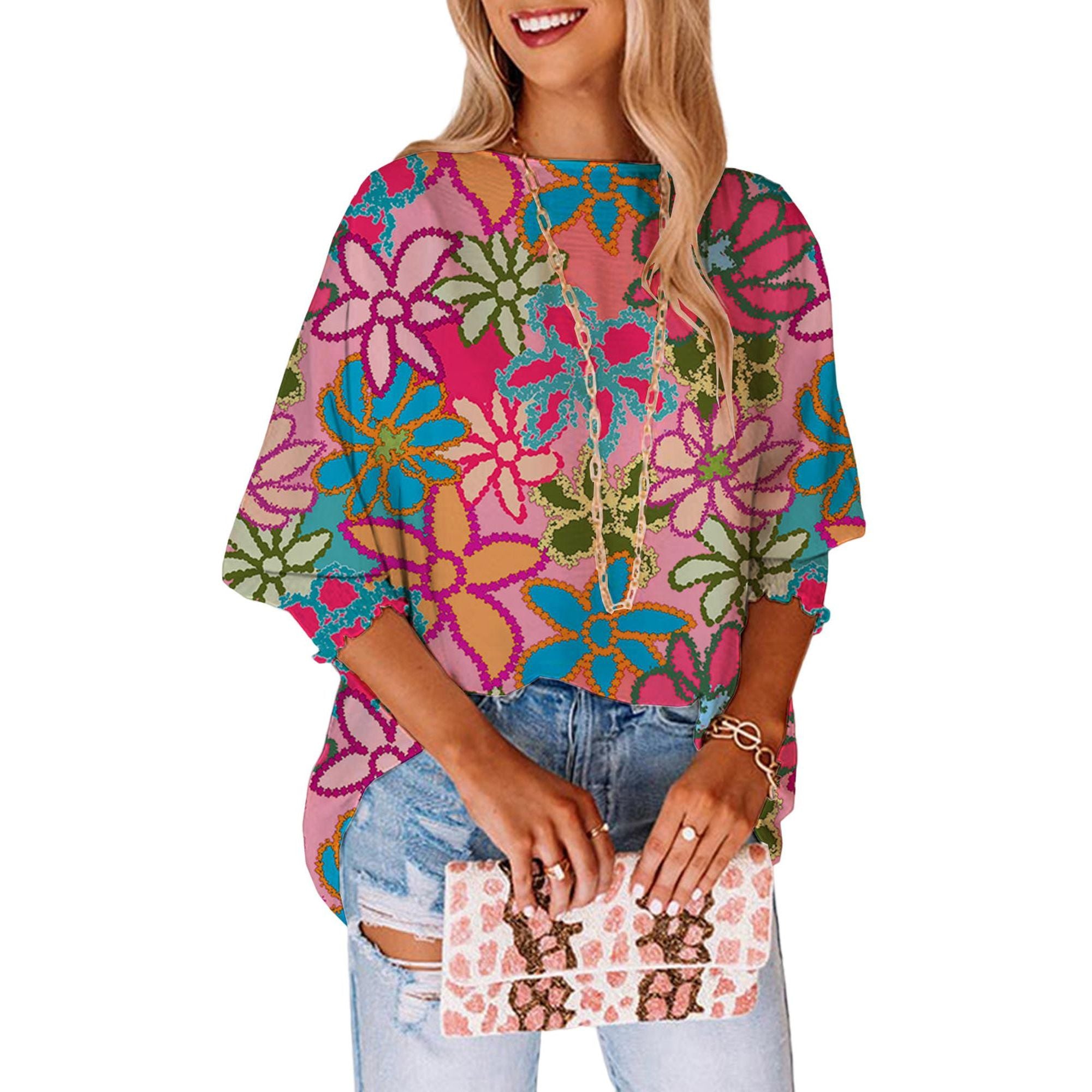 Azura Exchange Bracelet Sleeve Floral Print Blouse - M