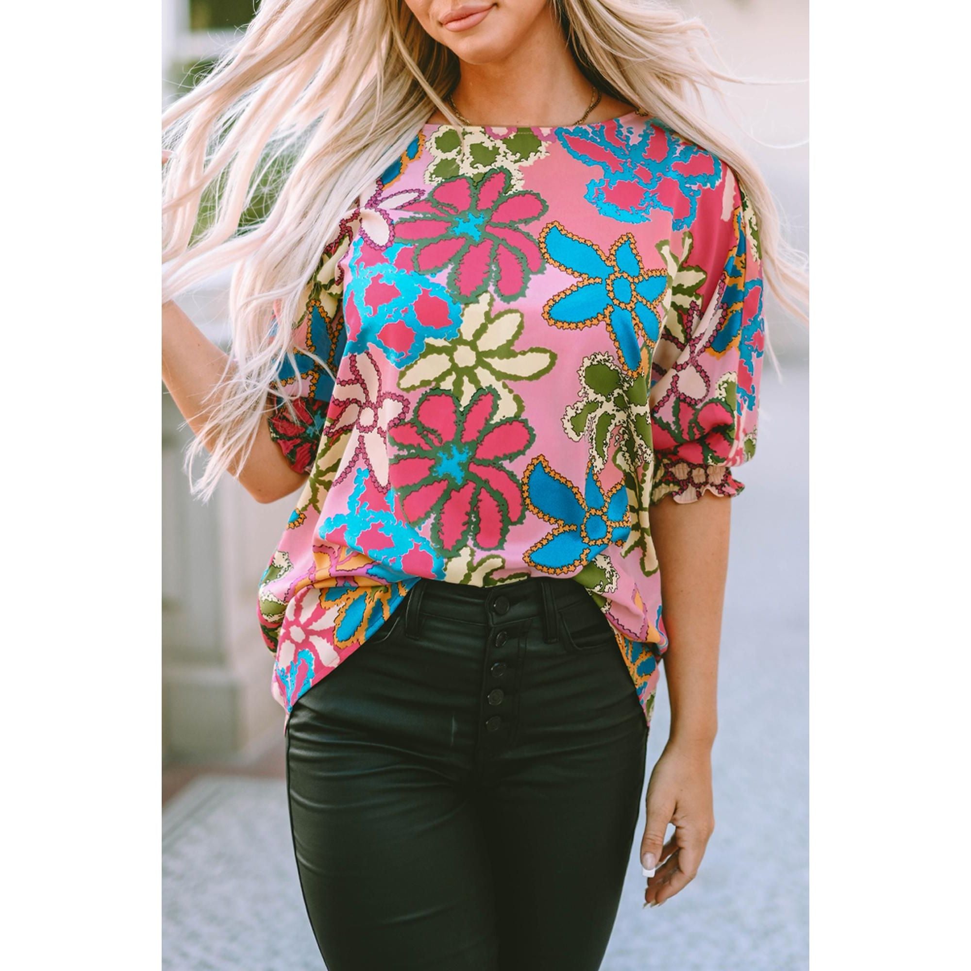 Azura Exchange Bracelet Sleeve Floral Print Blouse - M