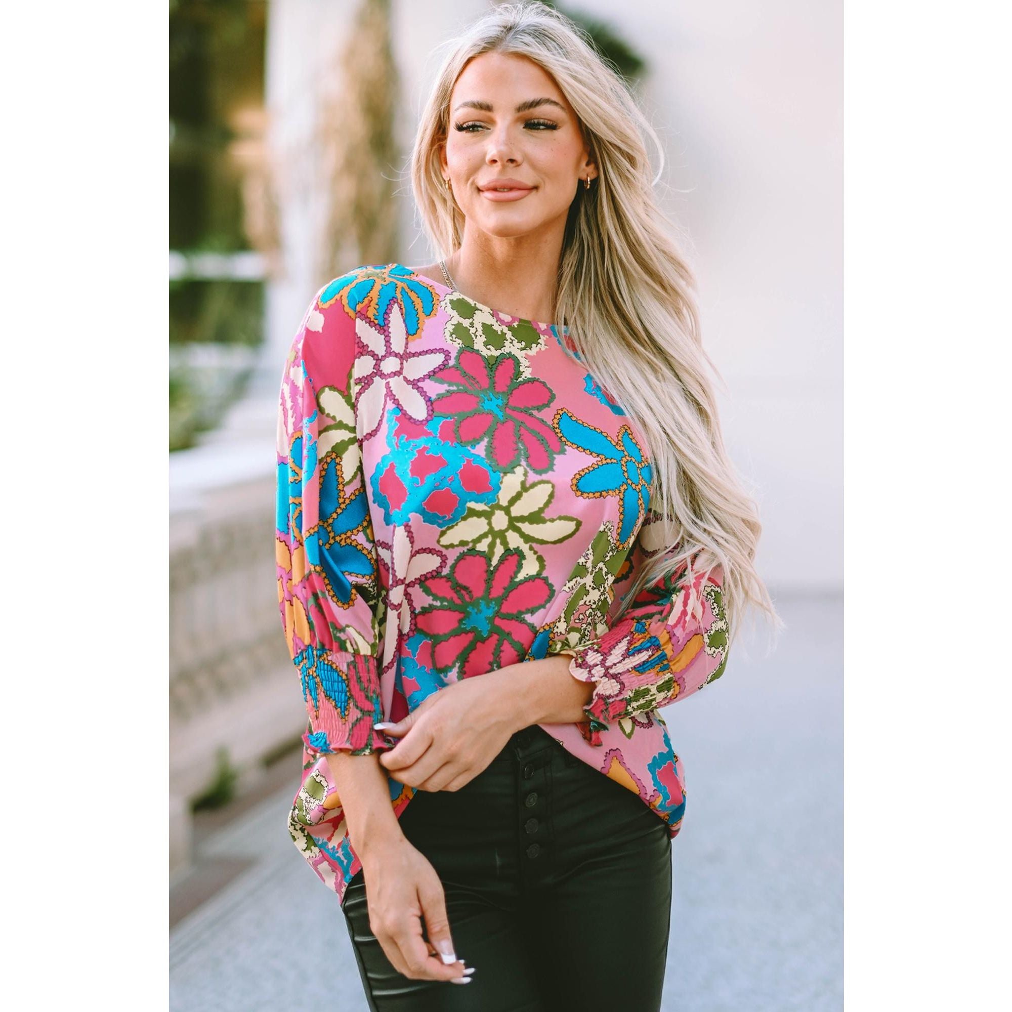 Azura Exchange Bracelet Sleeve Floral Print Blouse - M