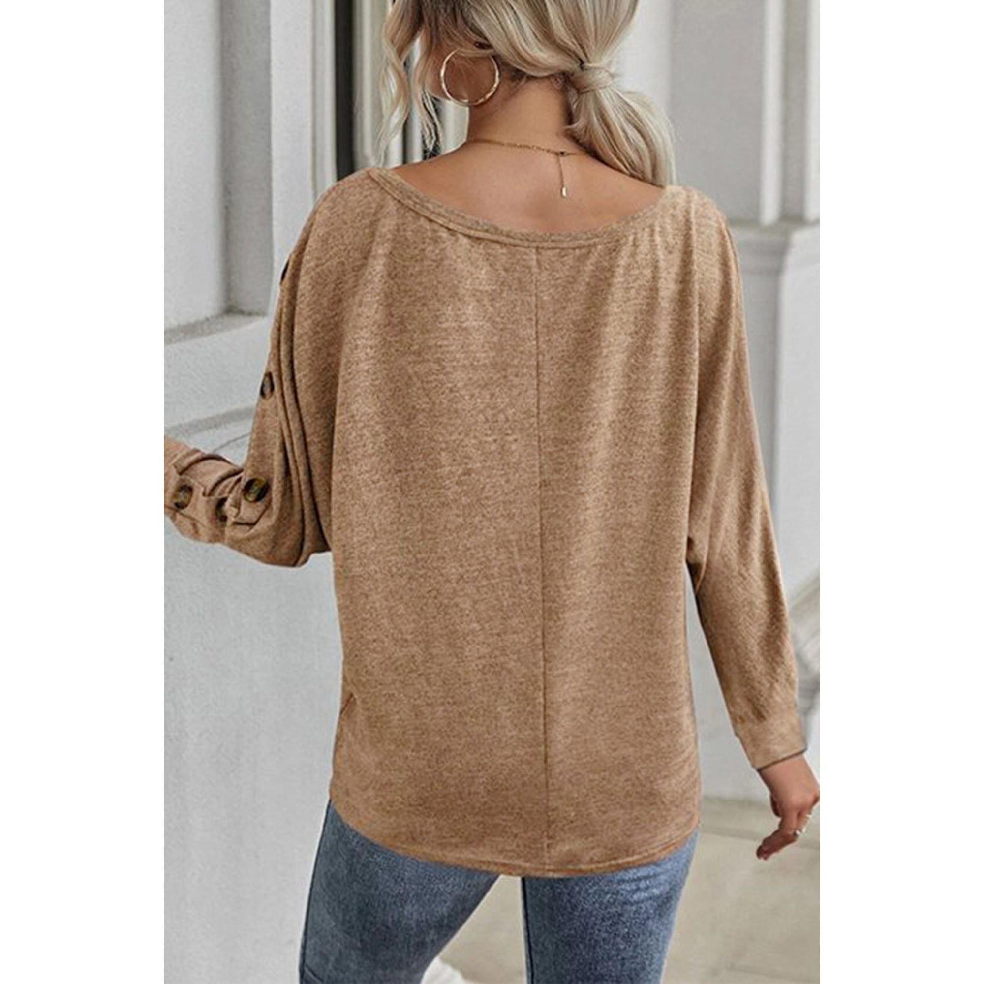 Azura Exchange Button Decor Dolman Sleeve Top - L