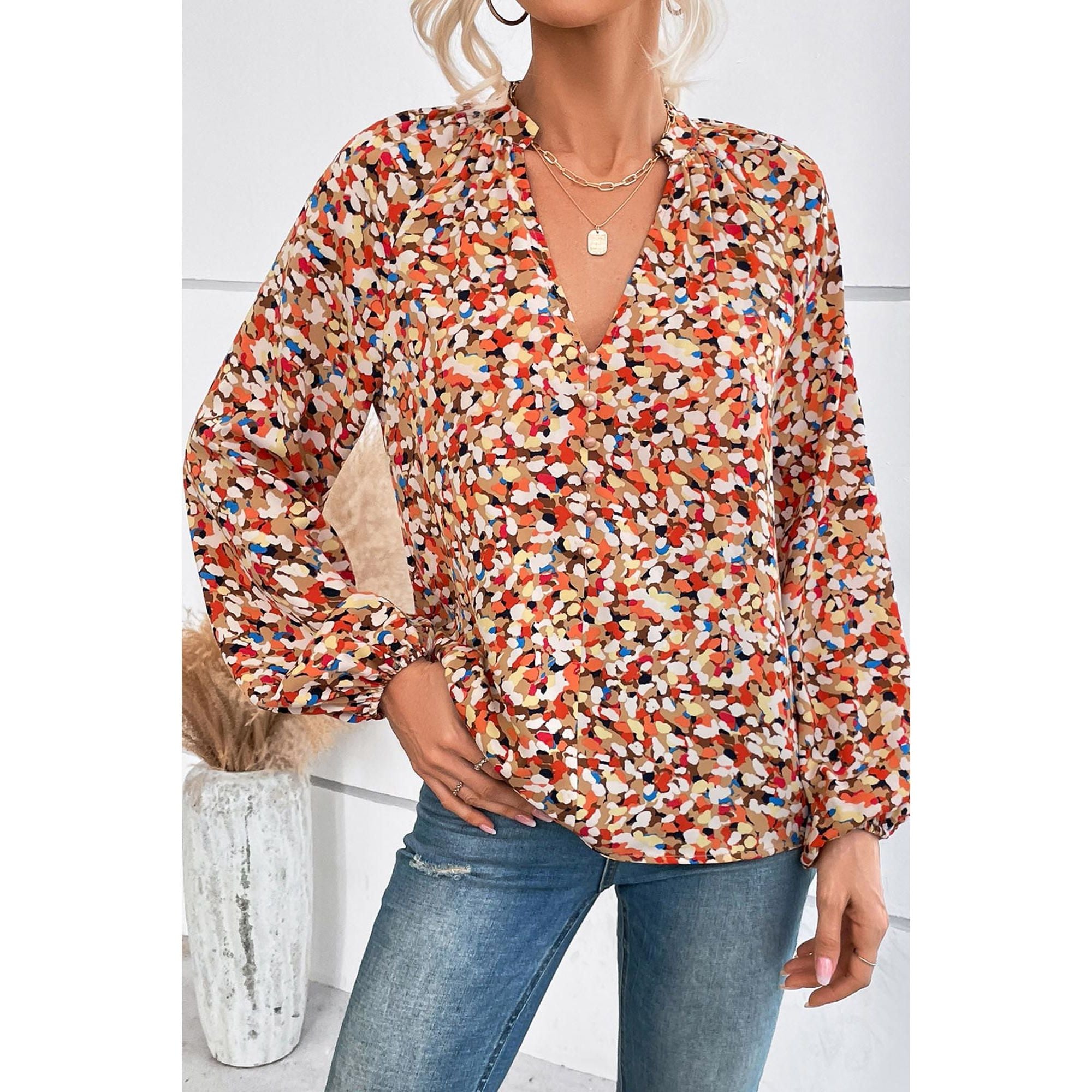 Azura Exchange Allover Print Bishop Sleeve Blouse - L