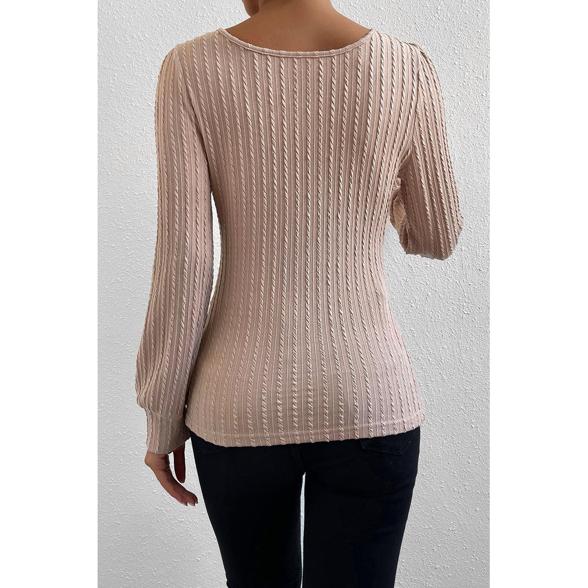 Azura Exchange Bubble Sleeve Textured Knit Top - L