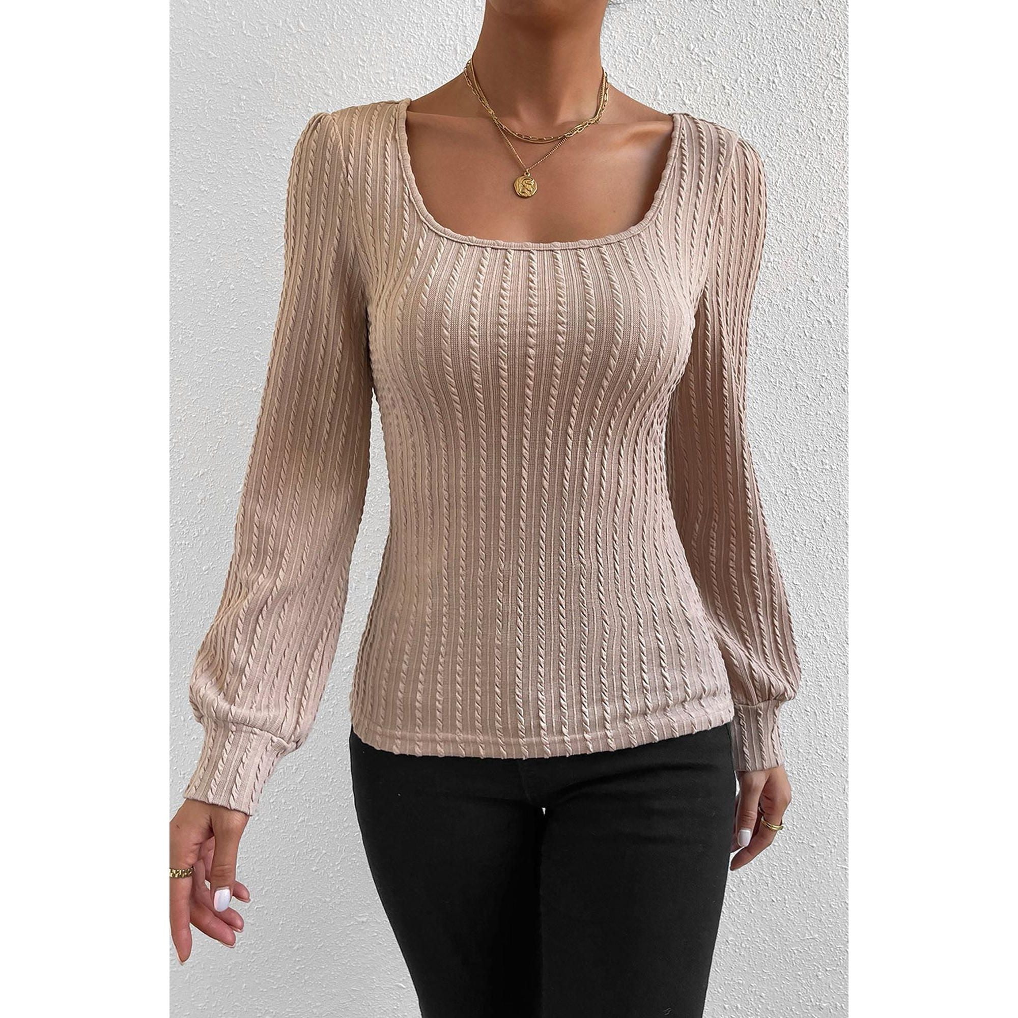 Azura Exchange Bubble Sleeve Textured Knit Top - L