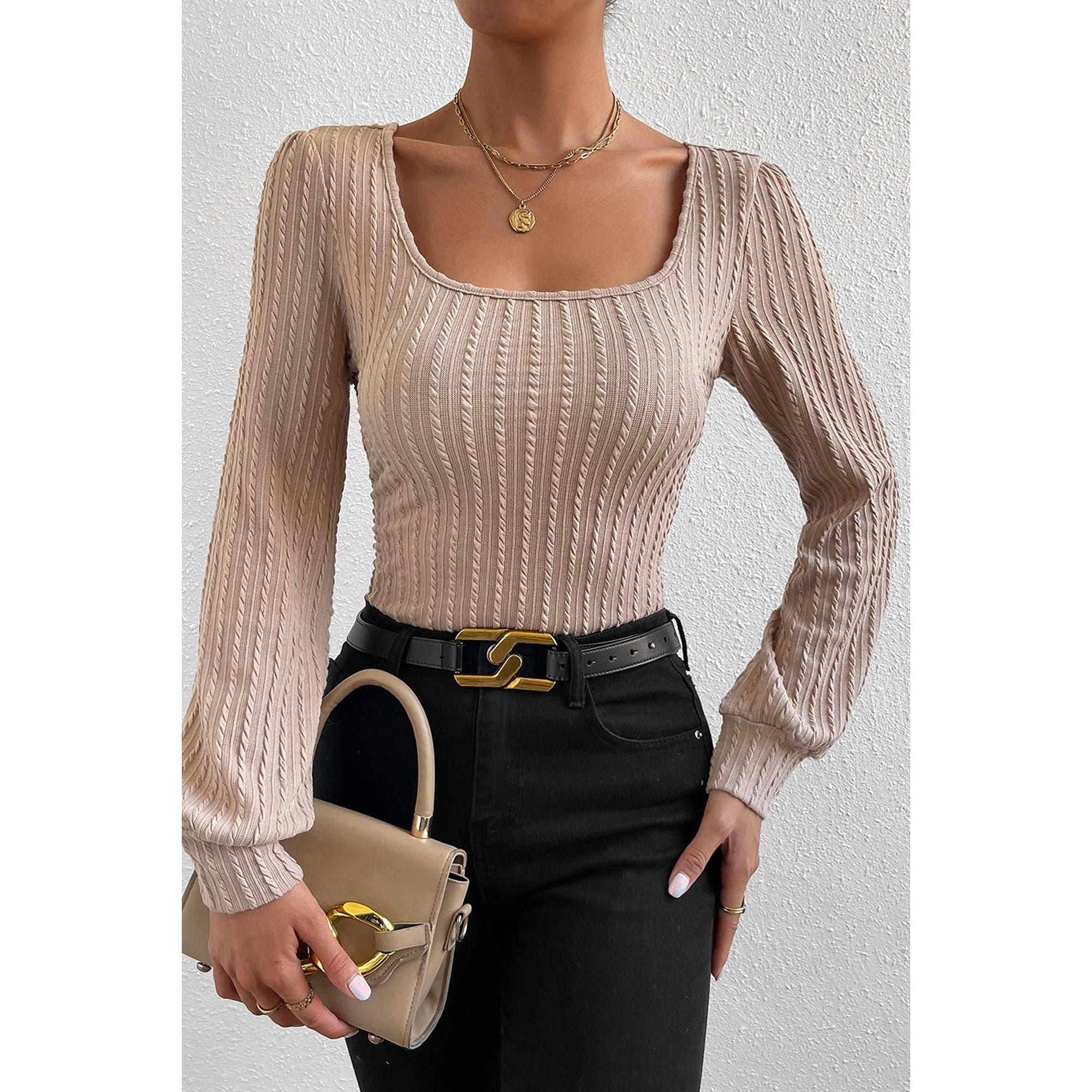 Azura Exchange Bubble Sleeve Textured Knit Top - M