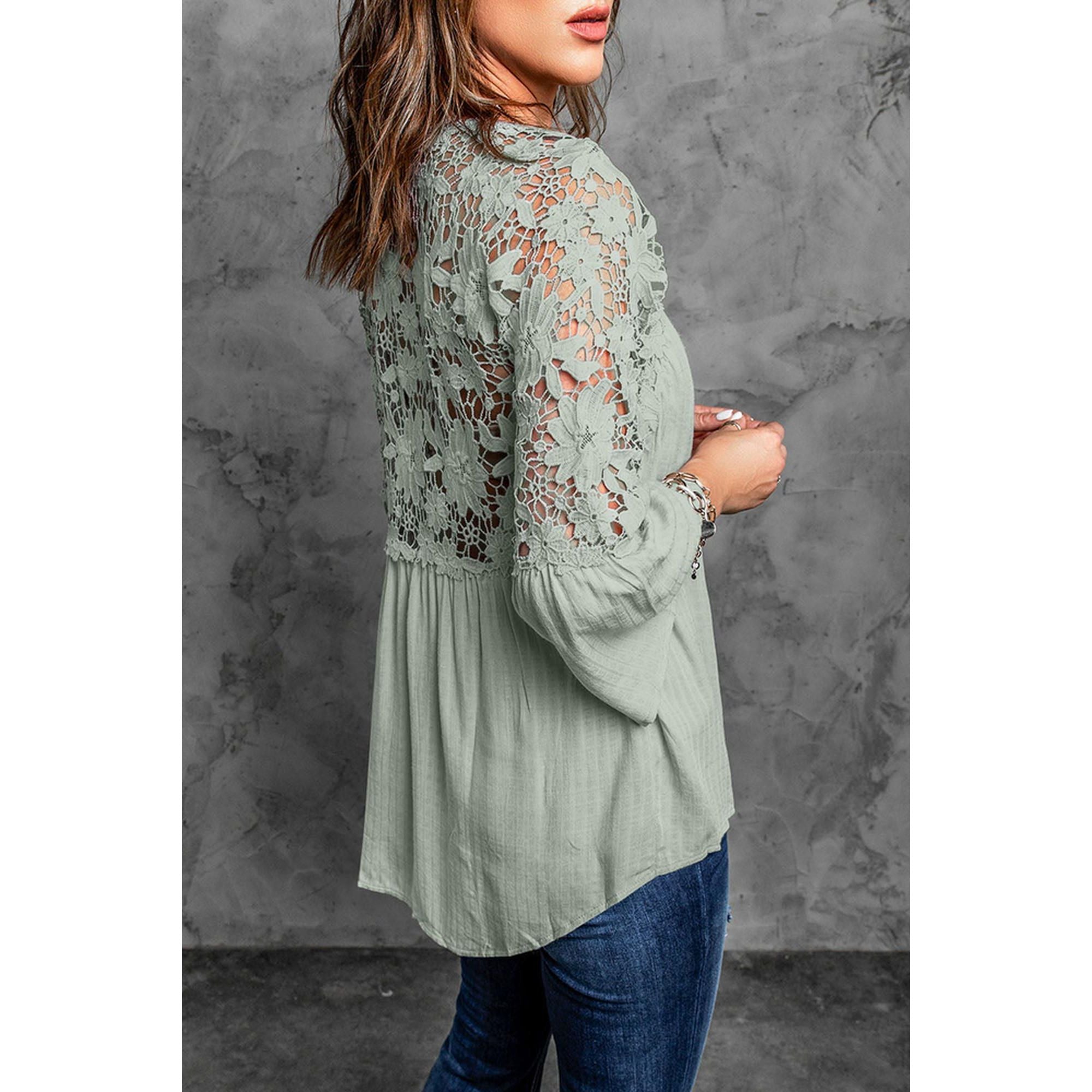 Azura Exchange Button Crochet Lace Top - M