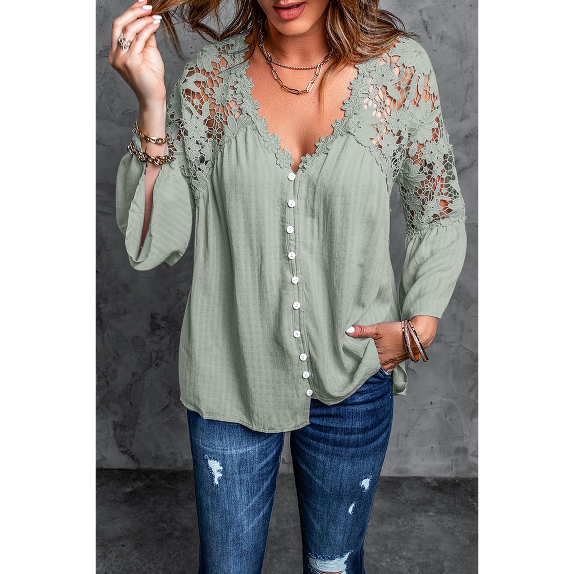 Azura Exchange Button Crochet Lace Top - XL