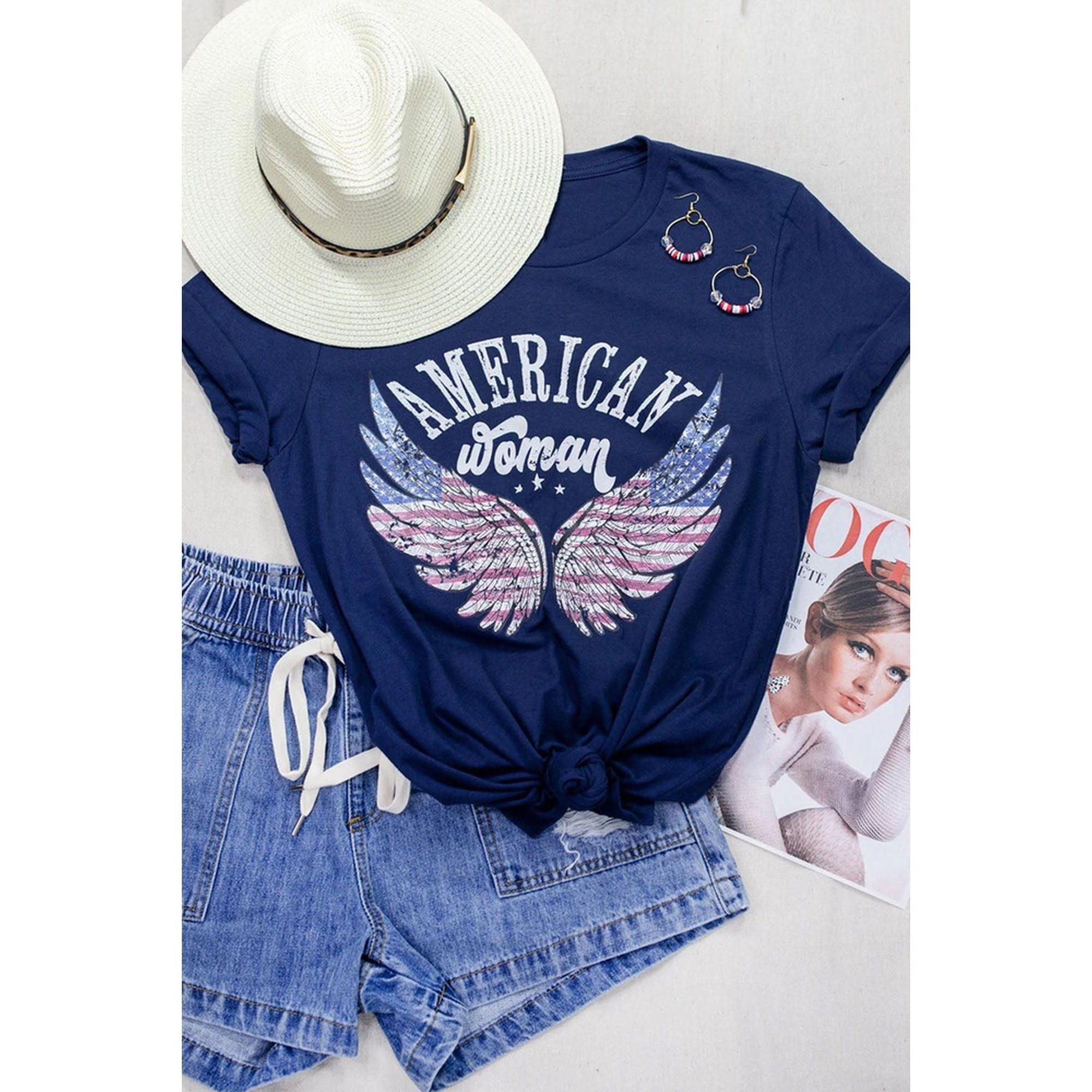 Azura Exchange American Woman Eagle Wing Flag Graphic Tee - 2XL