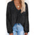 Azura Exchange Black Waffle Knit V Neck Long Sleeve Tunic Top - M