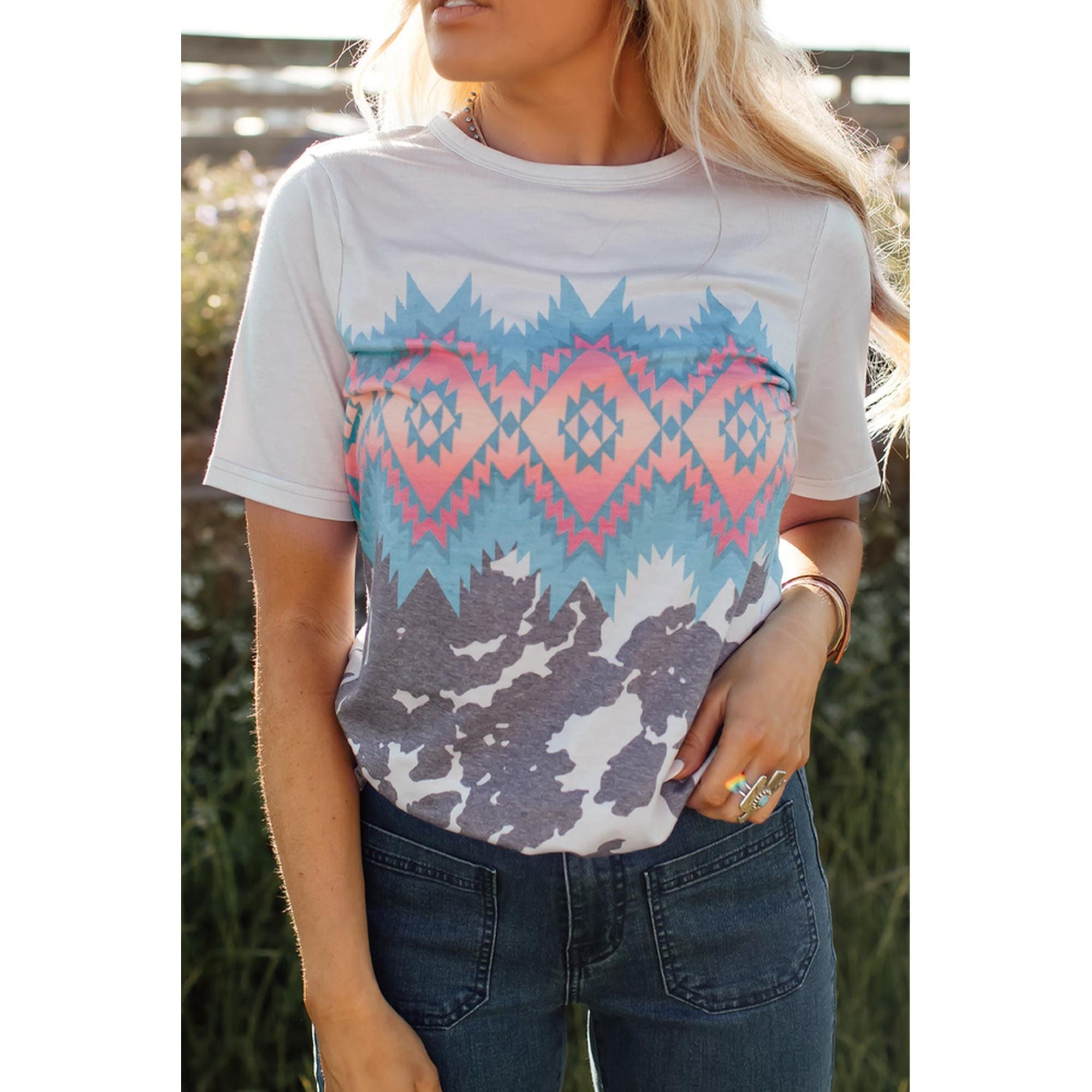 Azura Exchange Aztec Geometric Print T-shirt - 2XL