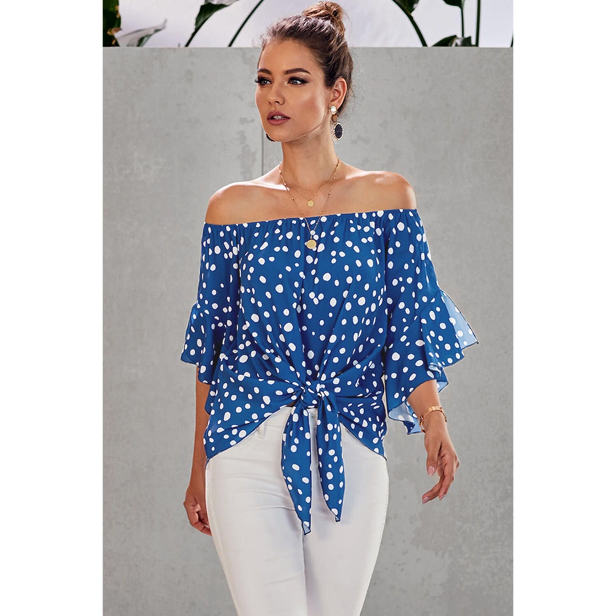 Azura Exchange Bell Sleeve Off Shoulder Tie Knot Top - M