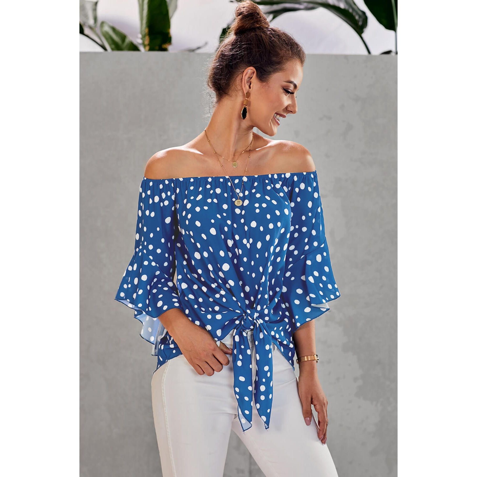 Azura Exchange Bell Sleeve Off Shoulder Tie Knot Top - S