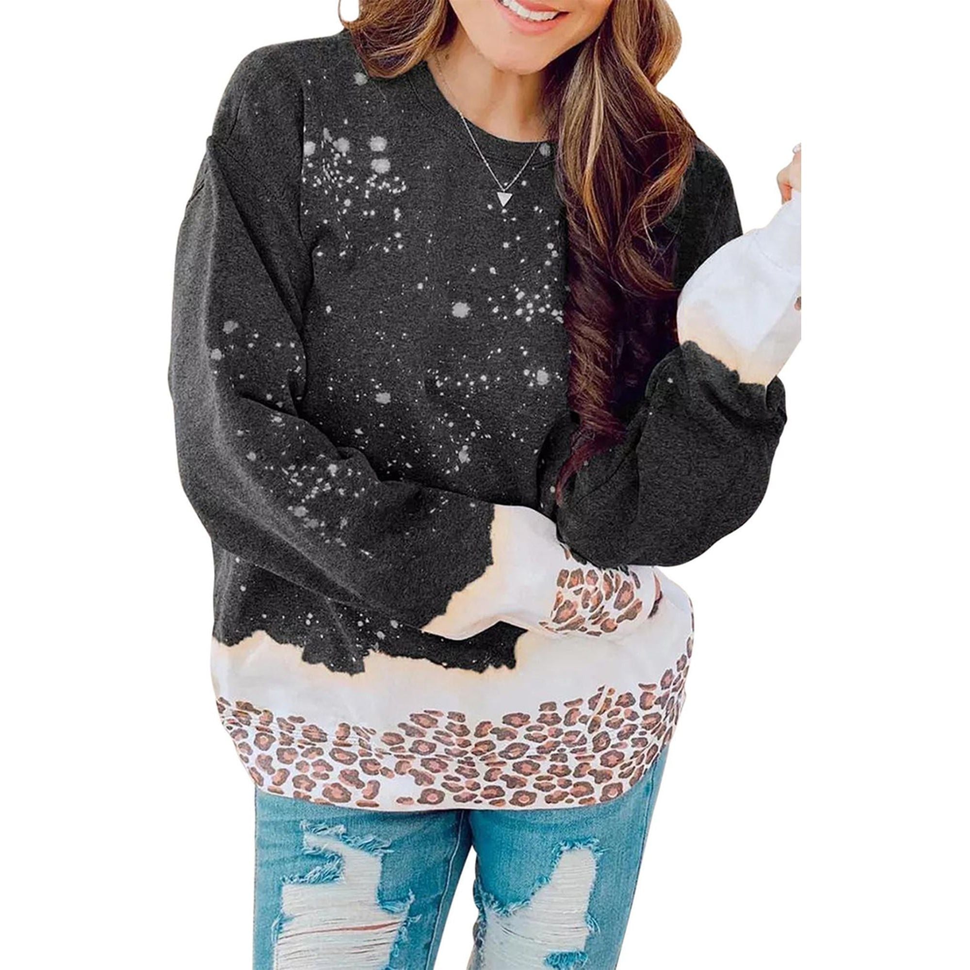 Azura Exchange Bleached Leopard Pullover Sweatshirt - L