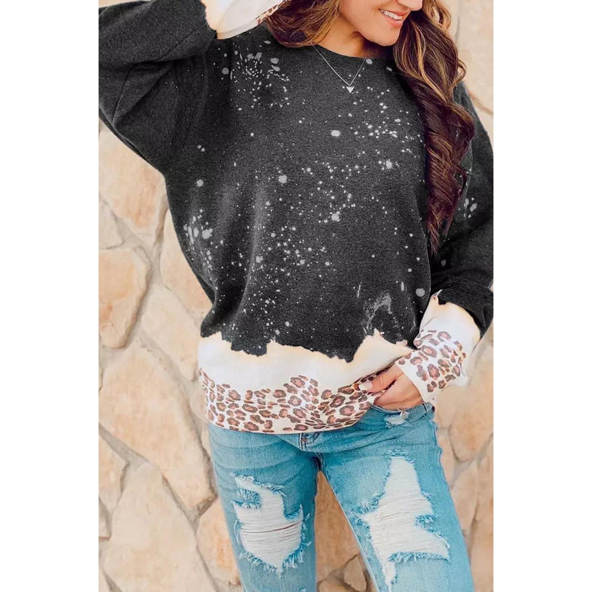 Azura Exchange Bleached Leopard Pullover Sweatshirt - M