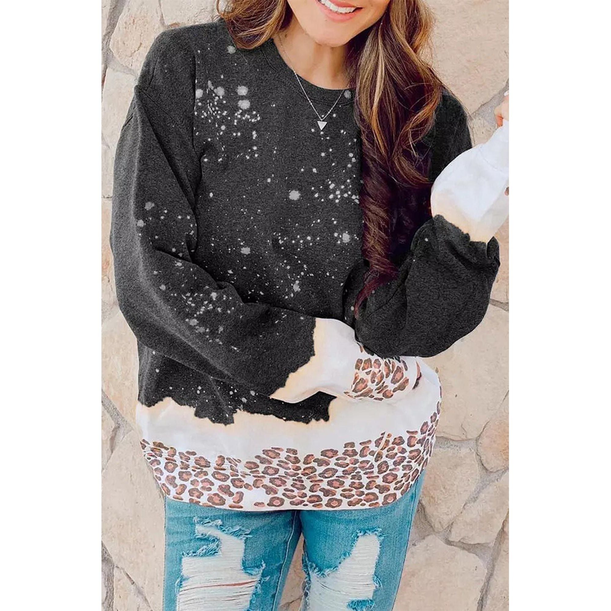 Azura Exchange Bleached Leopard Pullover Sweatshirt - M