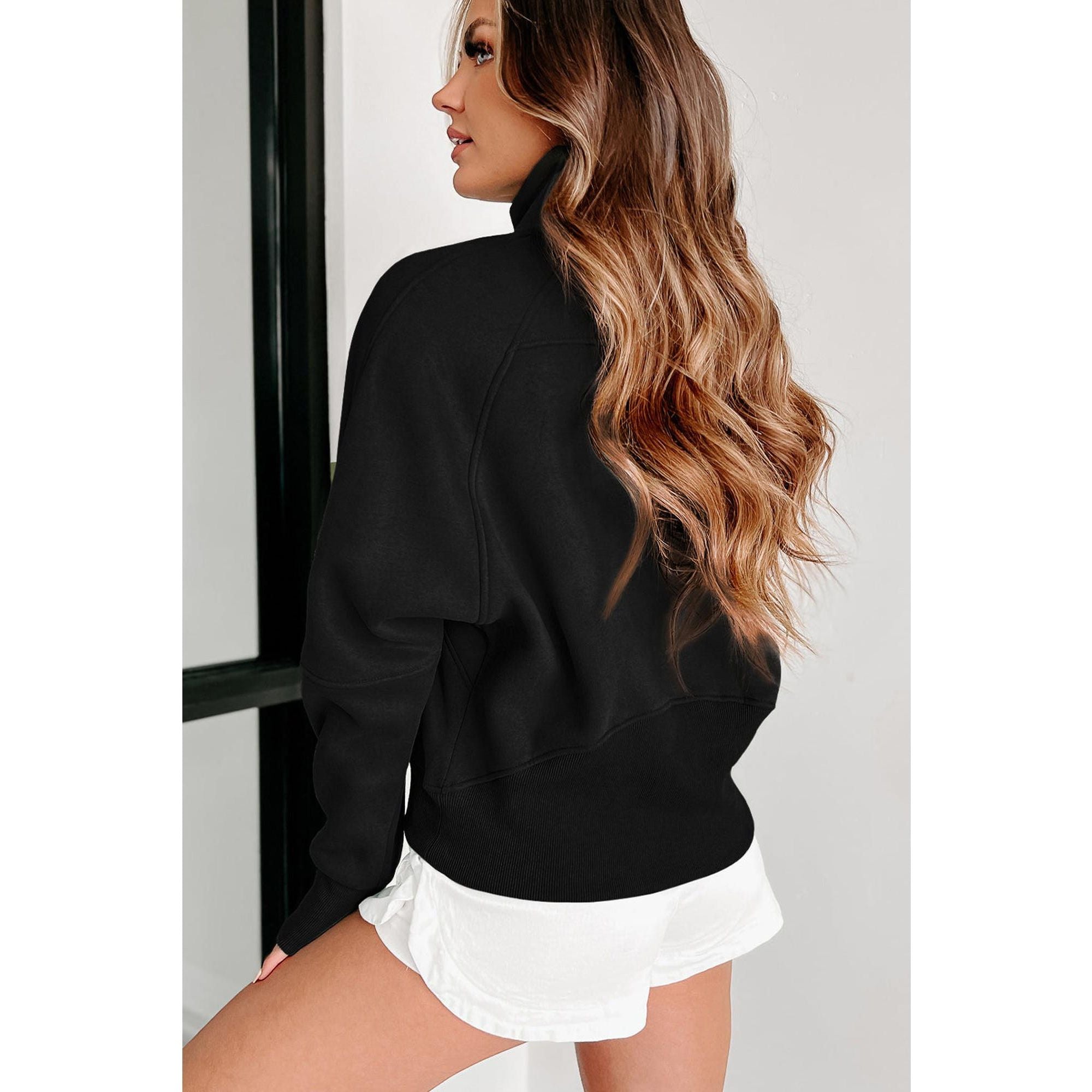 Azura Exchange Black Ribbed Thumbhole Sleeve Sweatshirt - S