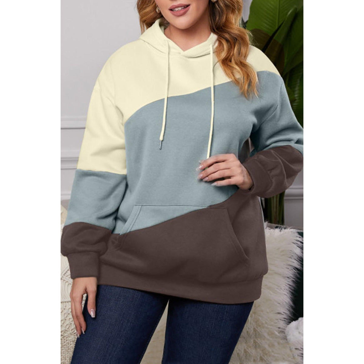 Azura Exchange Blue Colorblock Kangaroo Pocket Hoodie - 1X