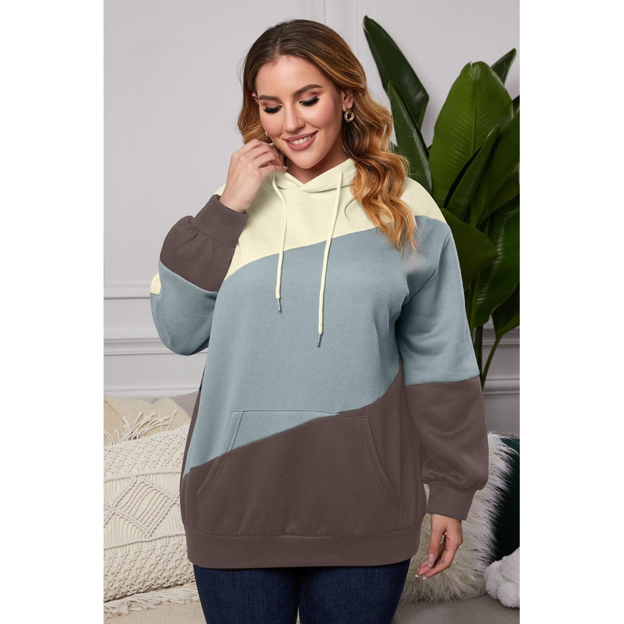 Azura Exchange Blue Colorblock Kangaroo Pocket Hoodie - 2X