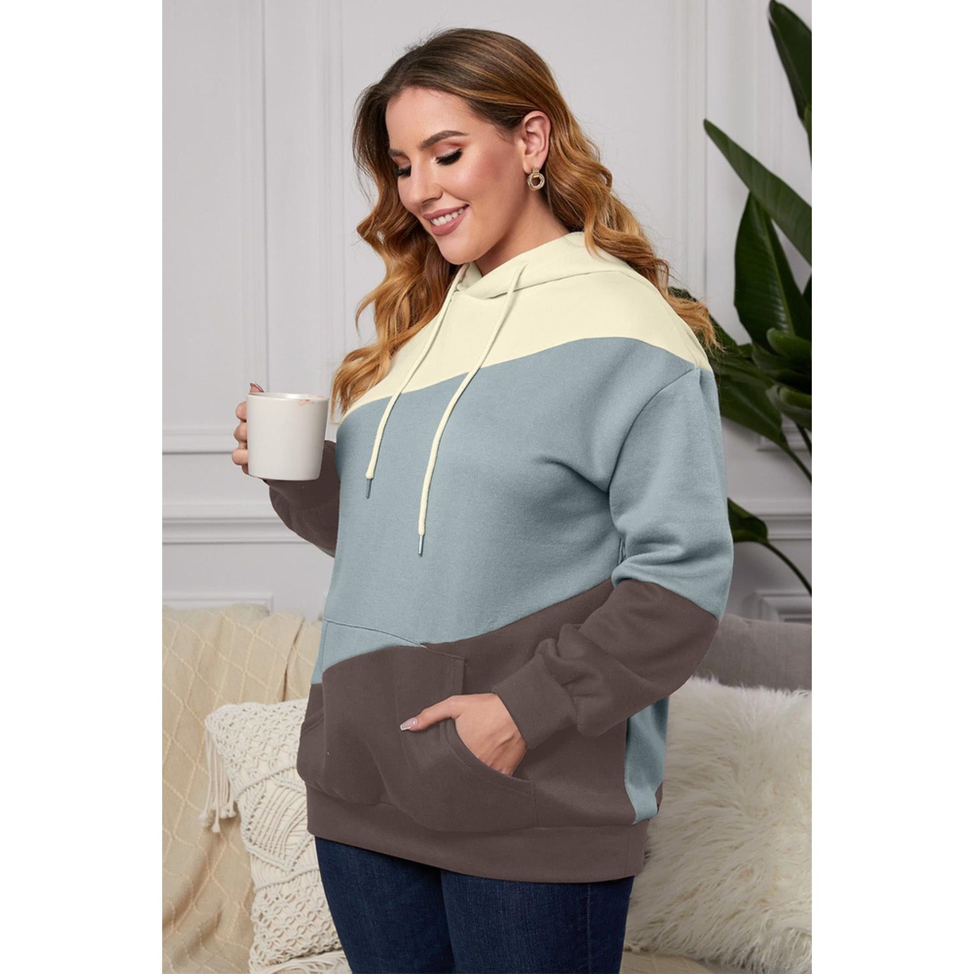 Azura Exchange Blue Colorblock Kangaroo Pocket Hoodie - 2X