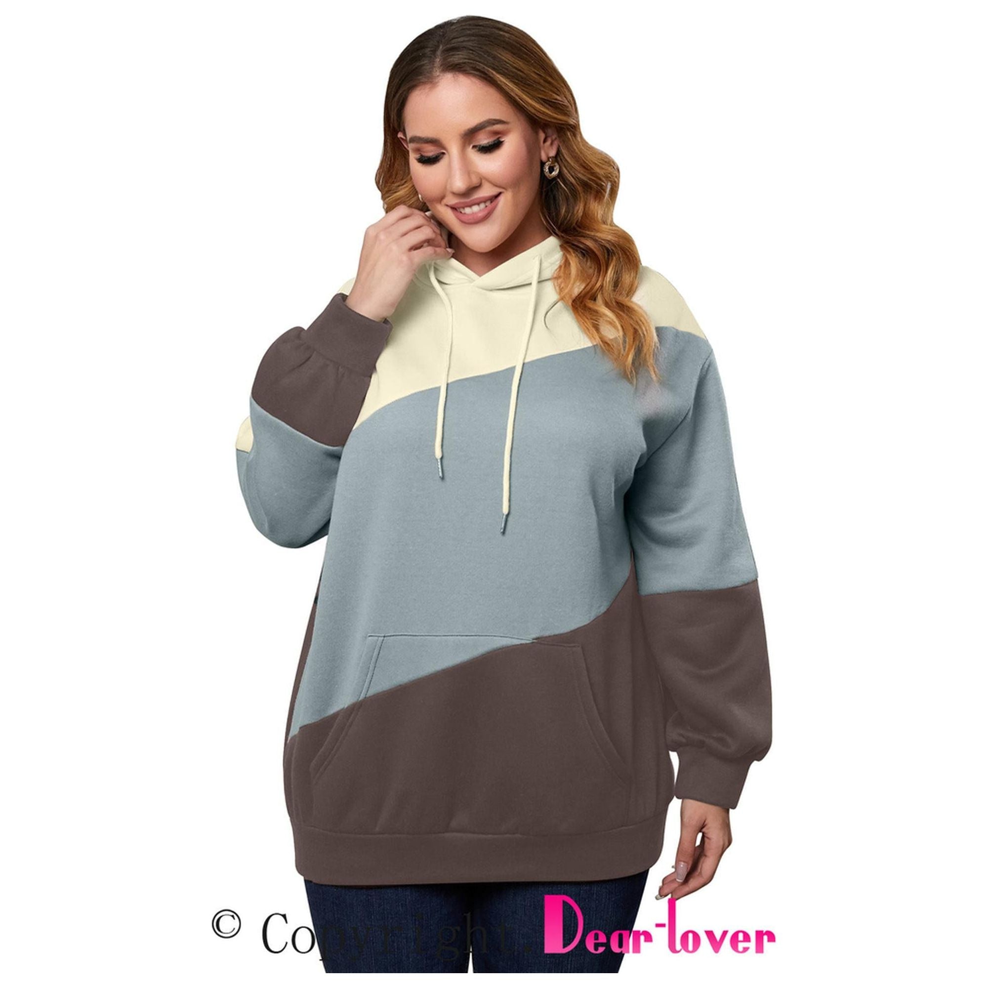 Azura Exchange Blue Colorblock Kangaroo Pocket Hoodie - 2X