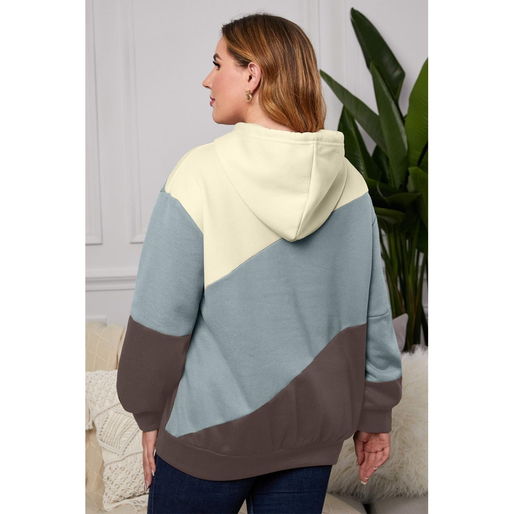 Azura Exchange Blue Colorblock Kangaroo Pocket Hoodie - 3X