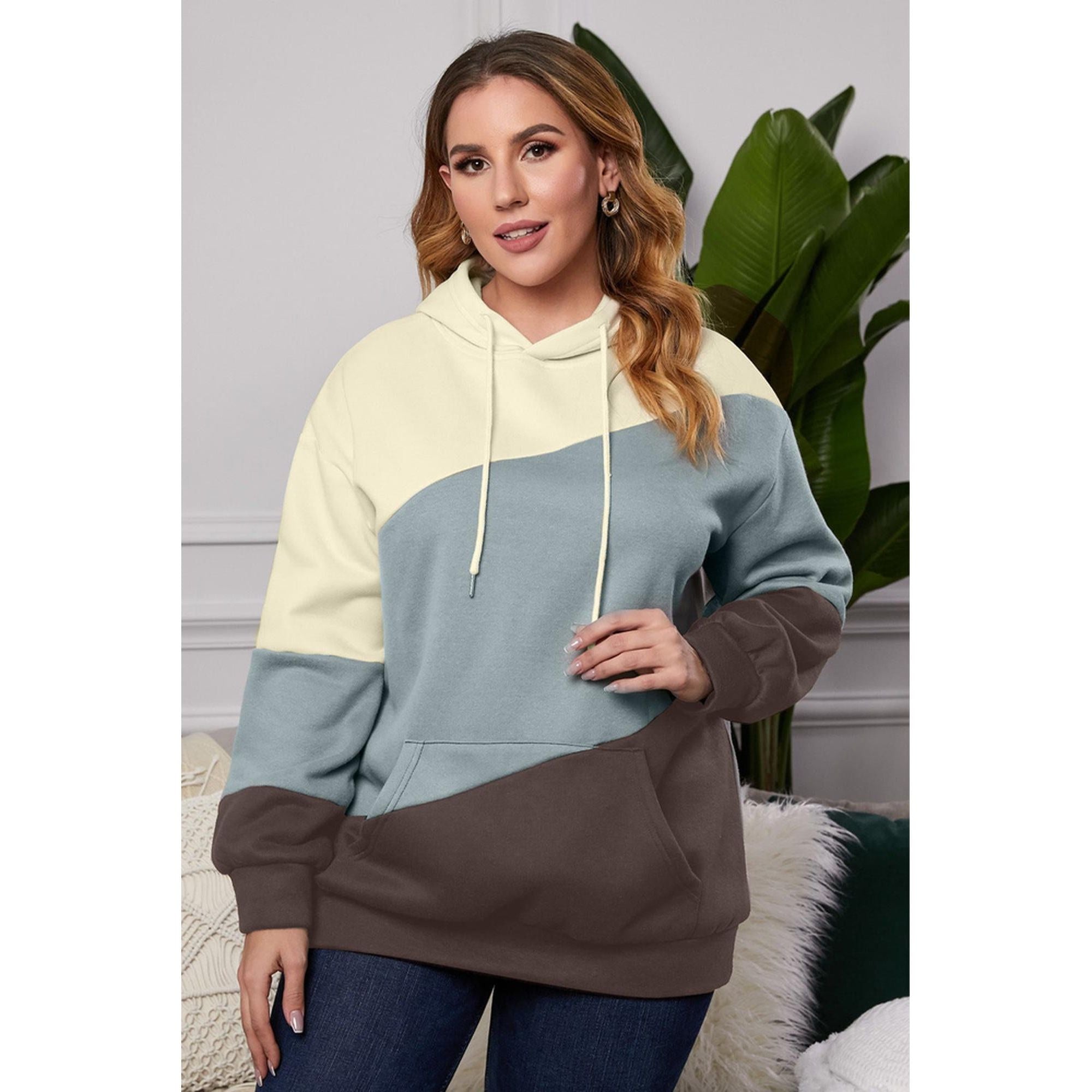 Azura Exchange Blue Colorblock Kangaroo Pocket Hoodie - 3X