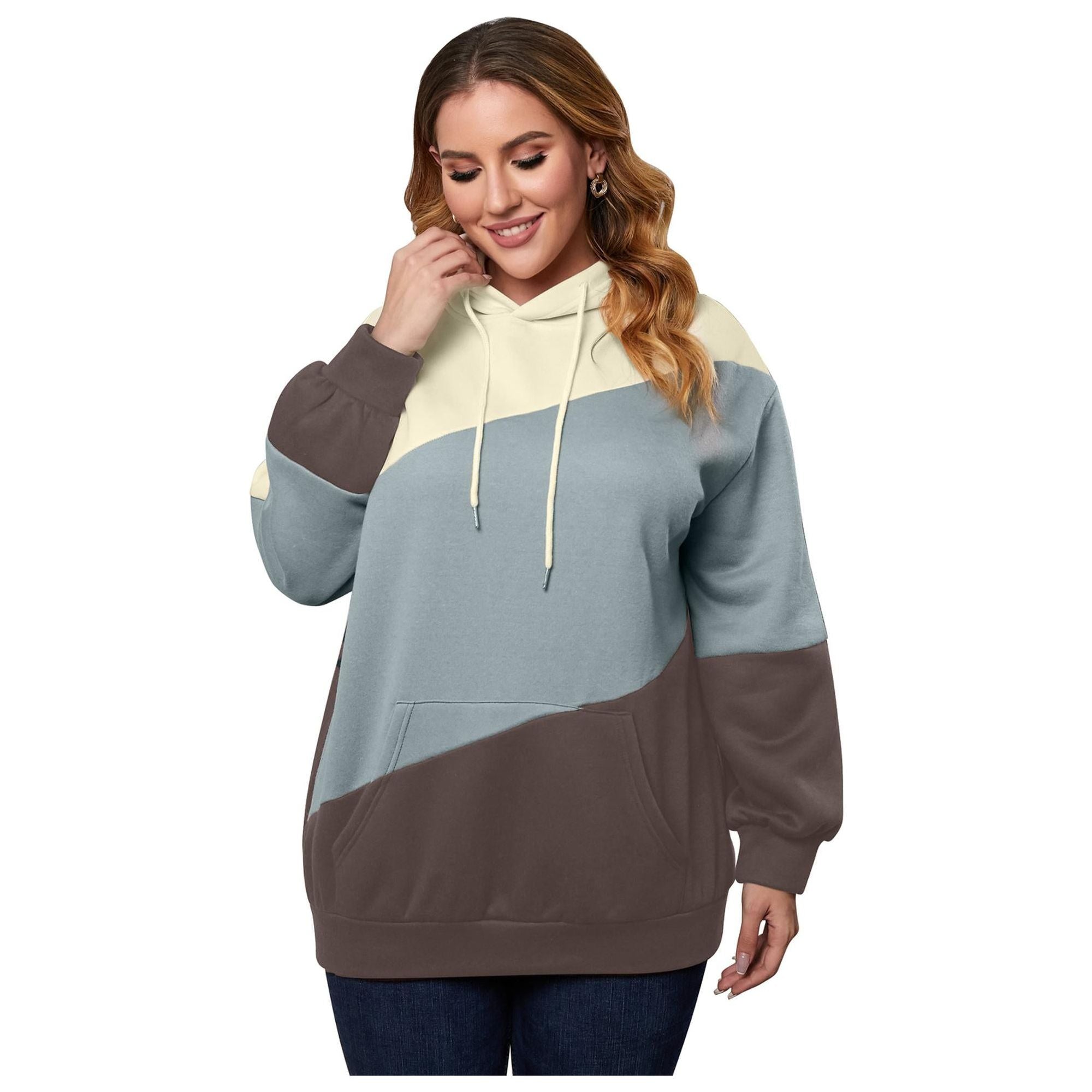 Azura Exchange Blue Colorblock Kangaroo Pocket Hoodie - 3X