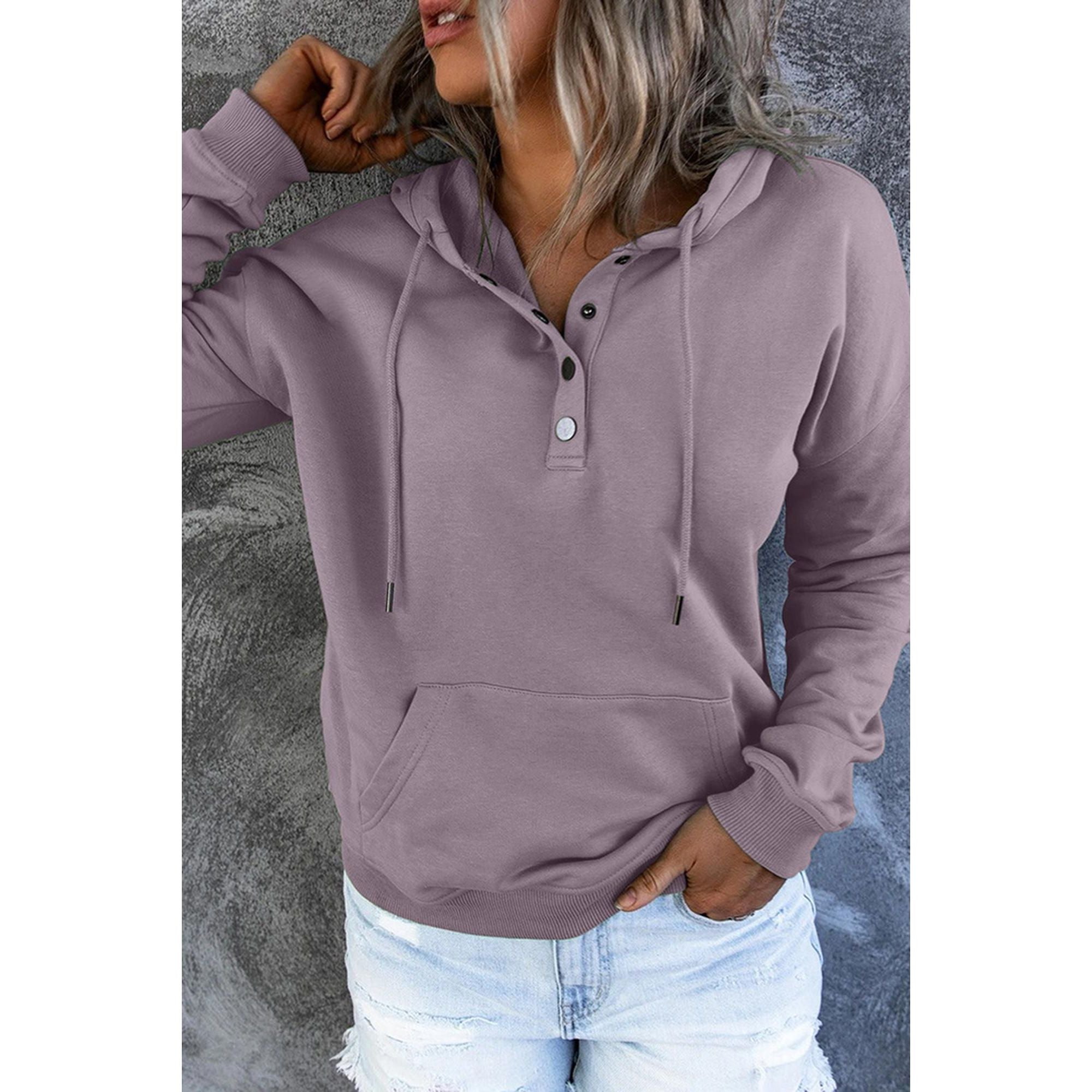 Azura Exchange Button Pullover Hoodie with Pocket - 2XL