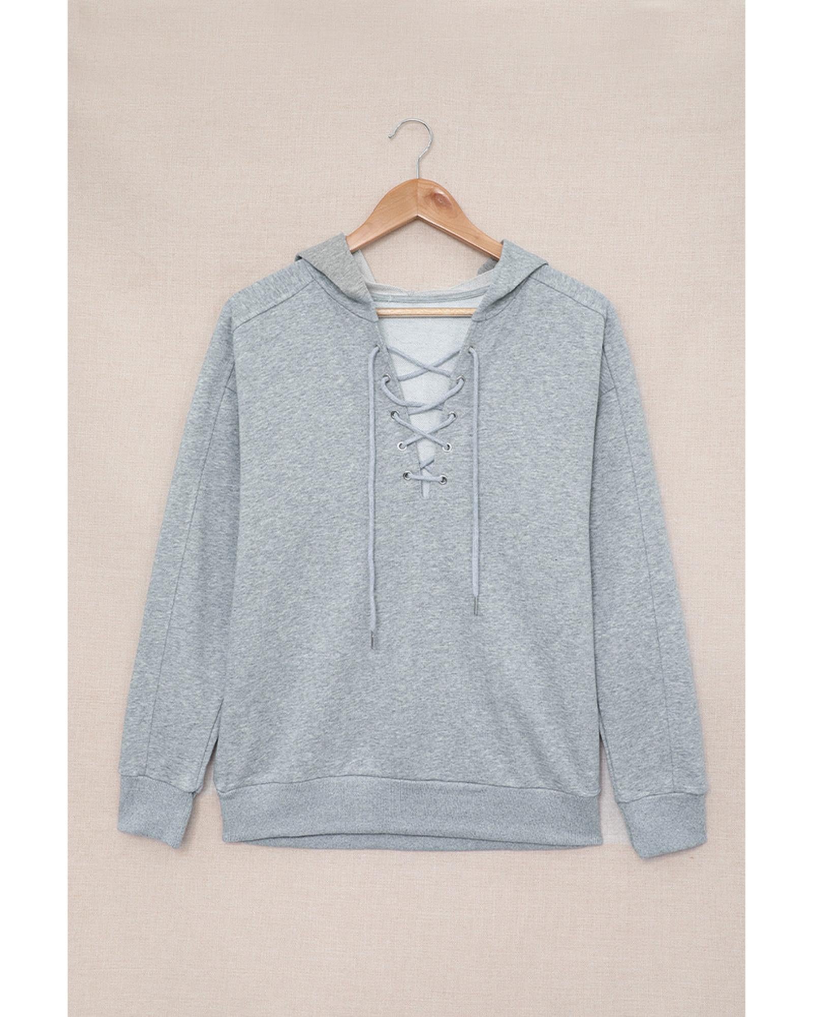 Azura Exchange Lace-up Grey Casual Hoodie - S
