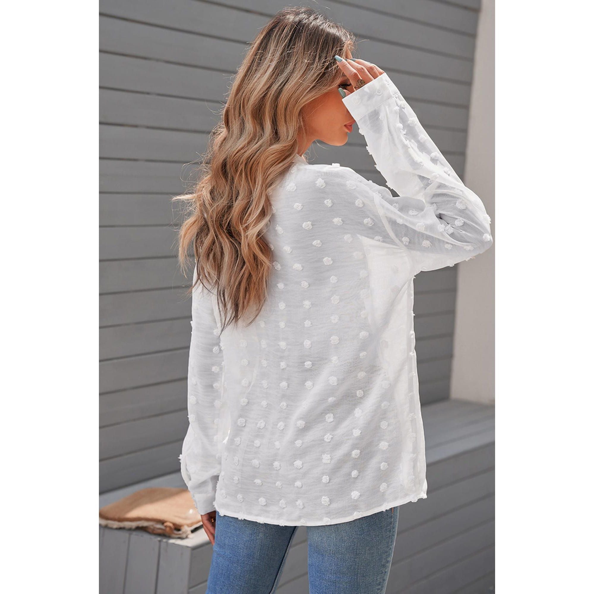 Azura Exchange Button Fuzzy Polka Dot Shirt - L