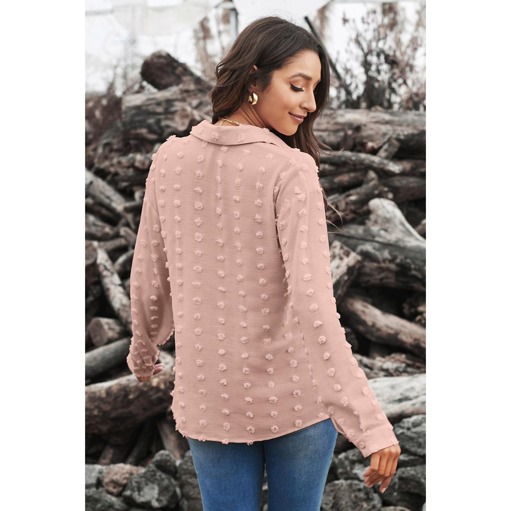 Azura Exchange Button Fuzzy Polka Dot Shirt - M