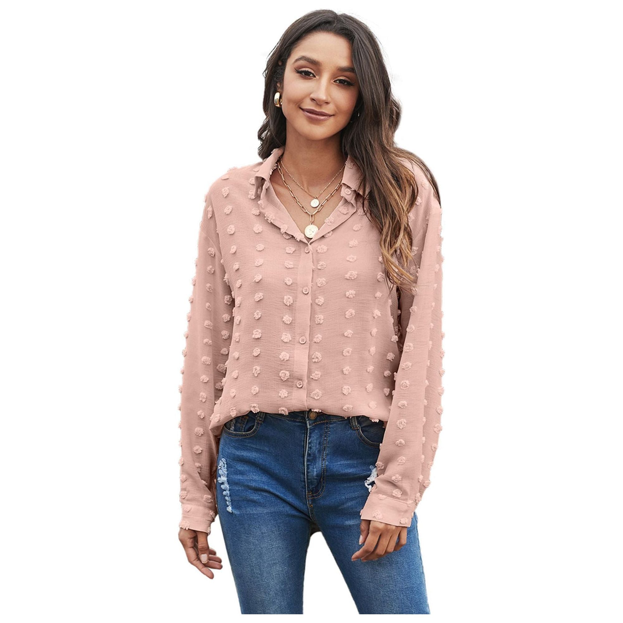 Azura Exchange Button Fuzzy Polka Dot Shirt - M