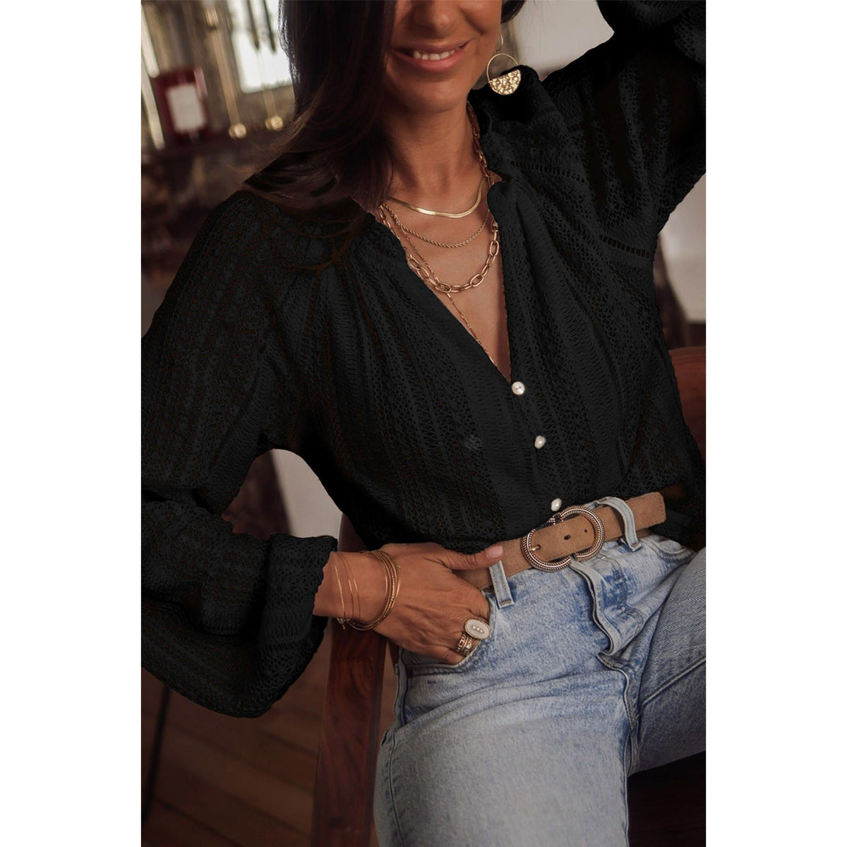 Azura Exchange Button Up Lace Shirt - XL