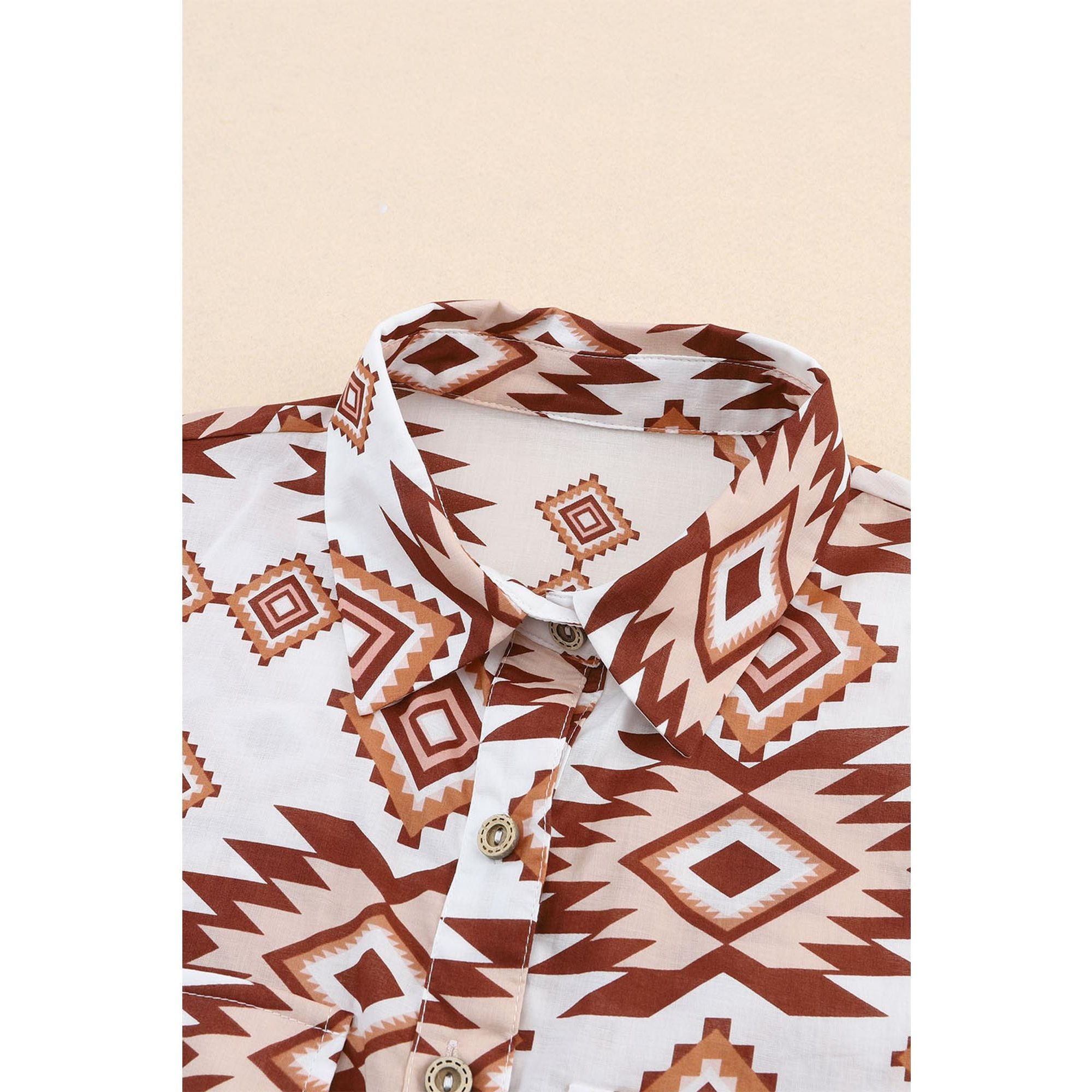 Azura Exchange Button Flap Pocket Shirt with Western Aztec Pattern - L