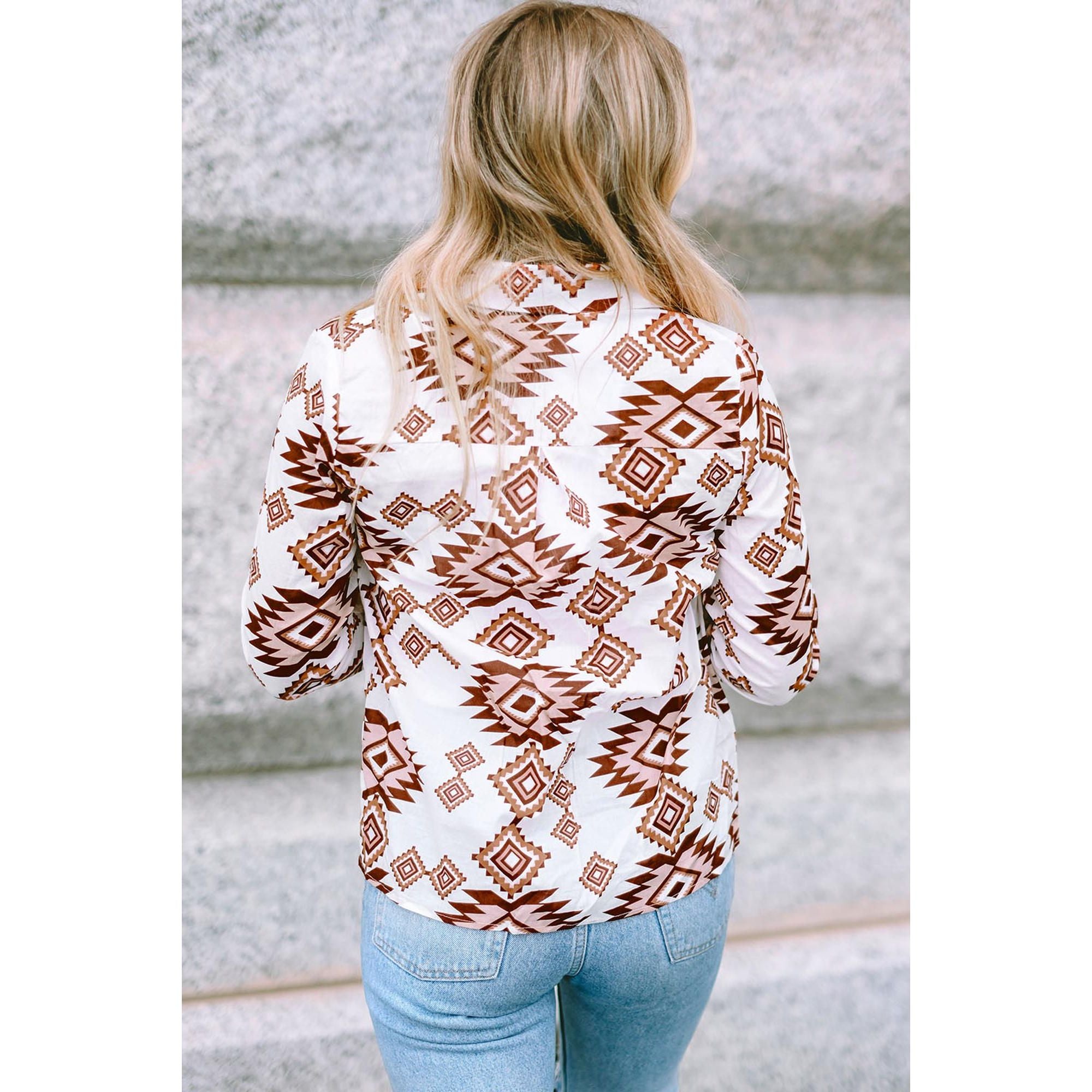 Azura Exchange Button Flap Pocket Shirt with Western Aztec Pattern - S