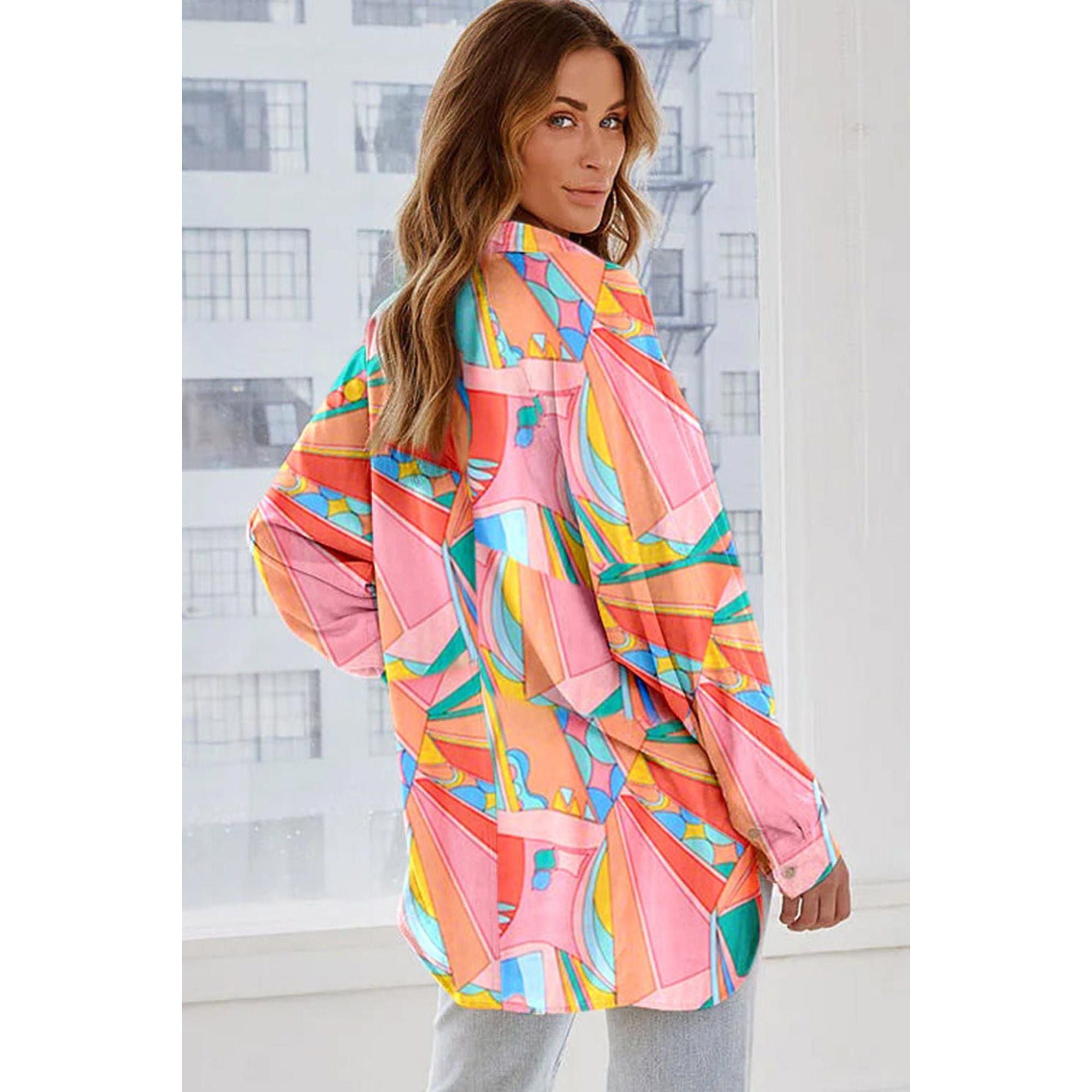 Azura Exchange Abstract Geometric Print Oversized Shirt - L