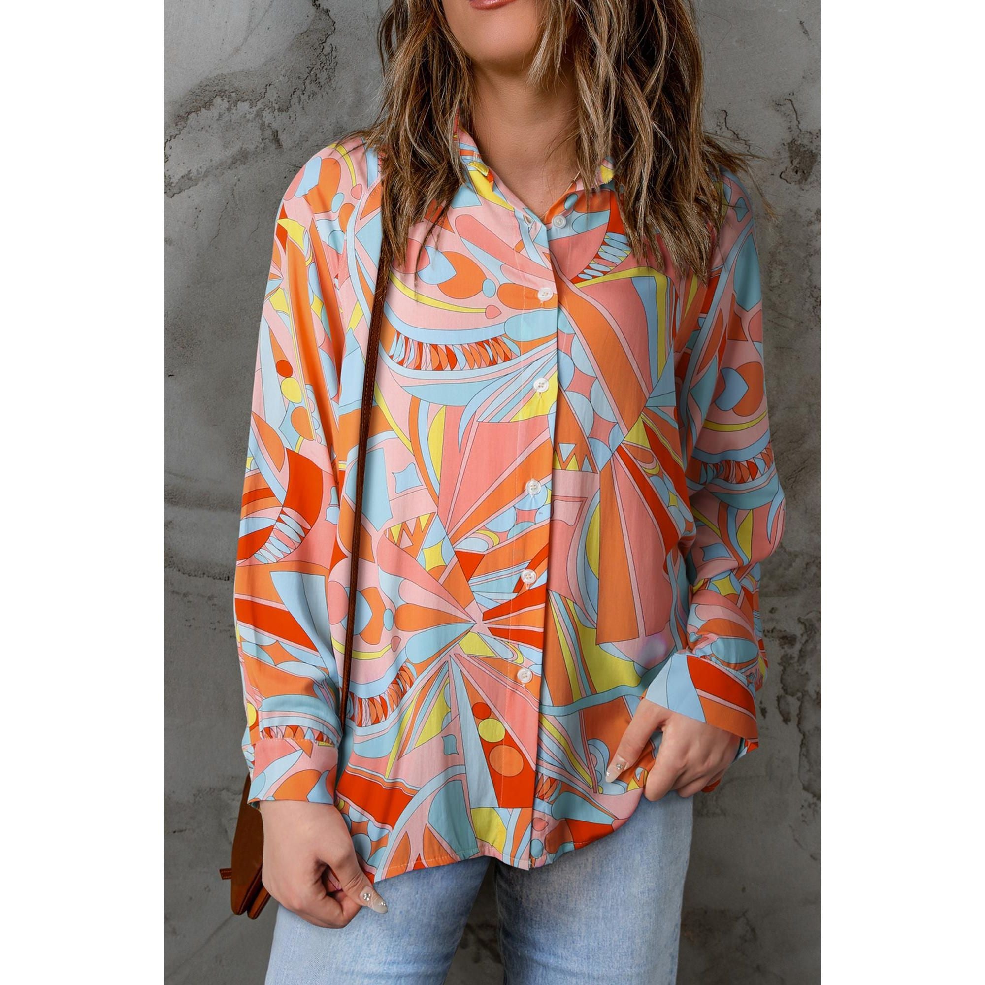 Azura Exchange Abstract Geometric Print Oversized Shirt - L