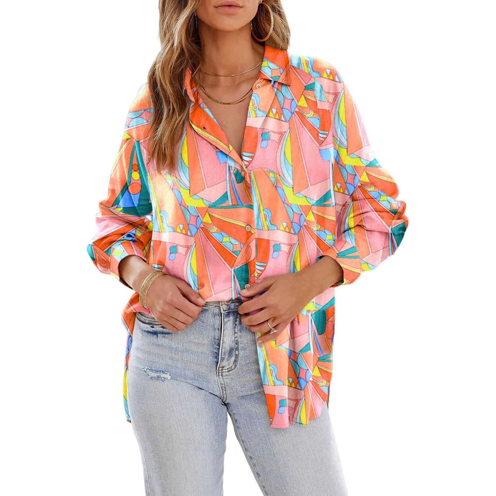 Azura Exchange Abstract Geometric Print Oversized Shirt - L