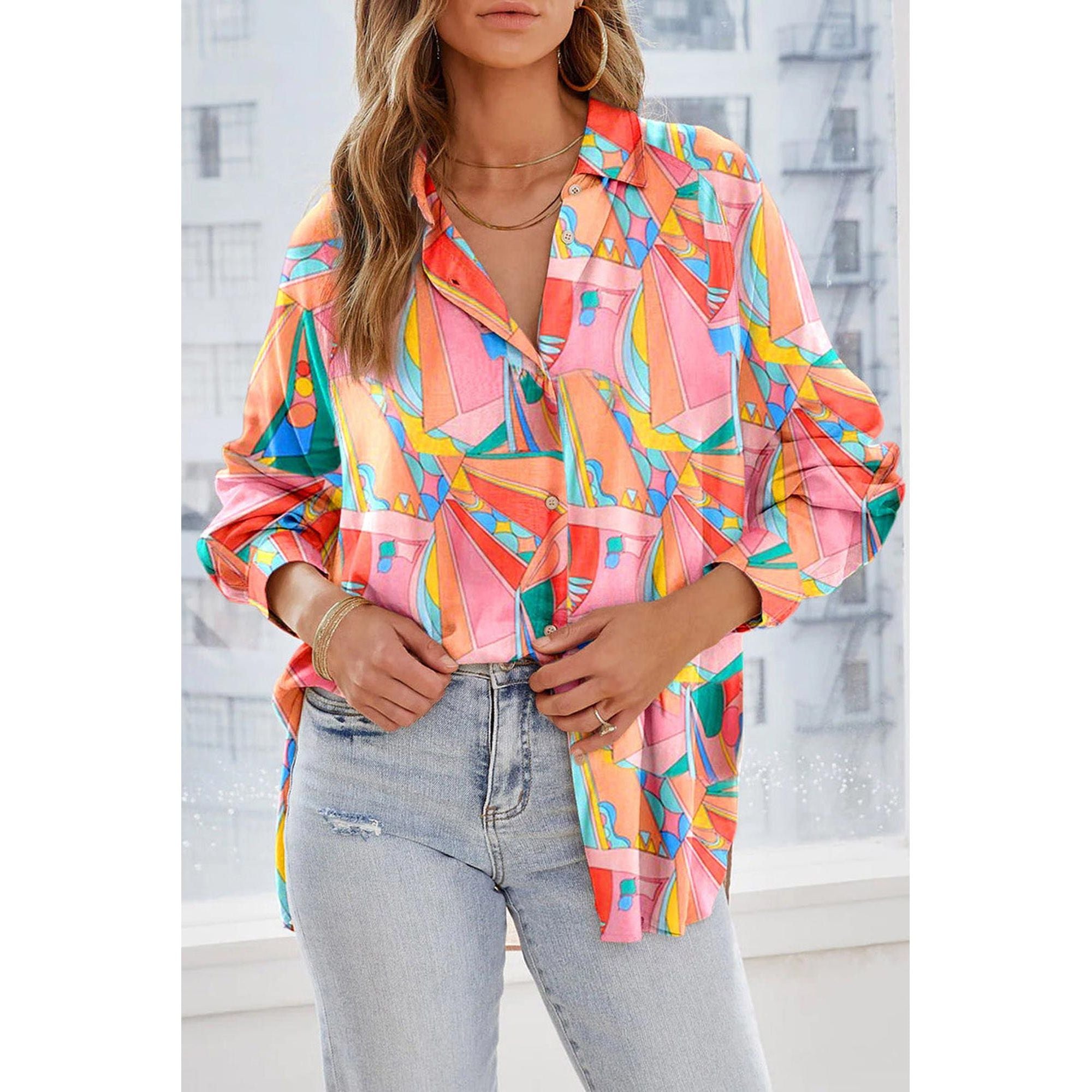 Azura Exchange Abstract Geometric Print Oversized Shirt - M