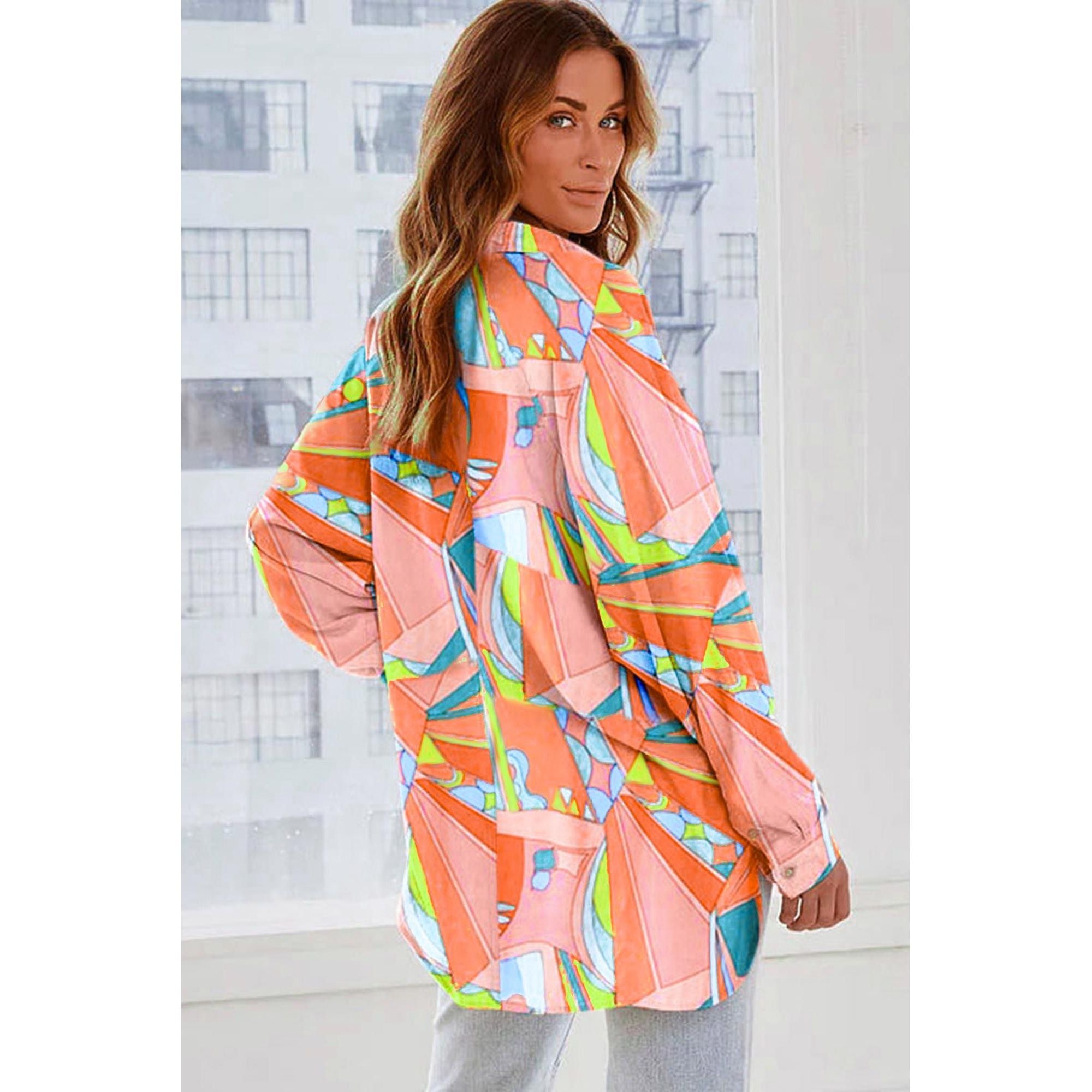 Azura Exchange Abstract Geometric Print Oversized Shirt - M