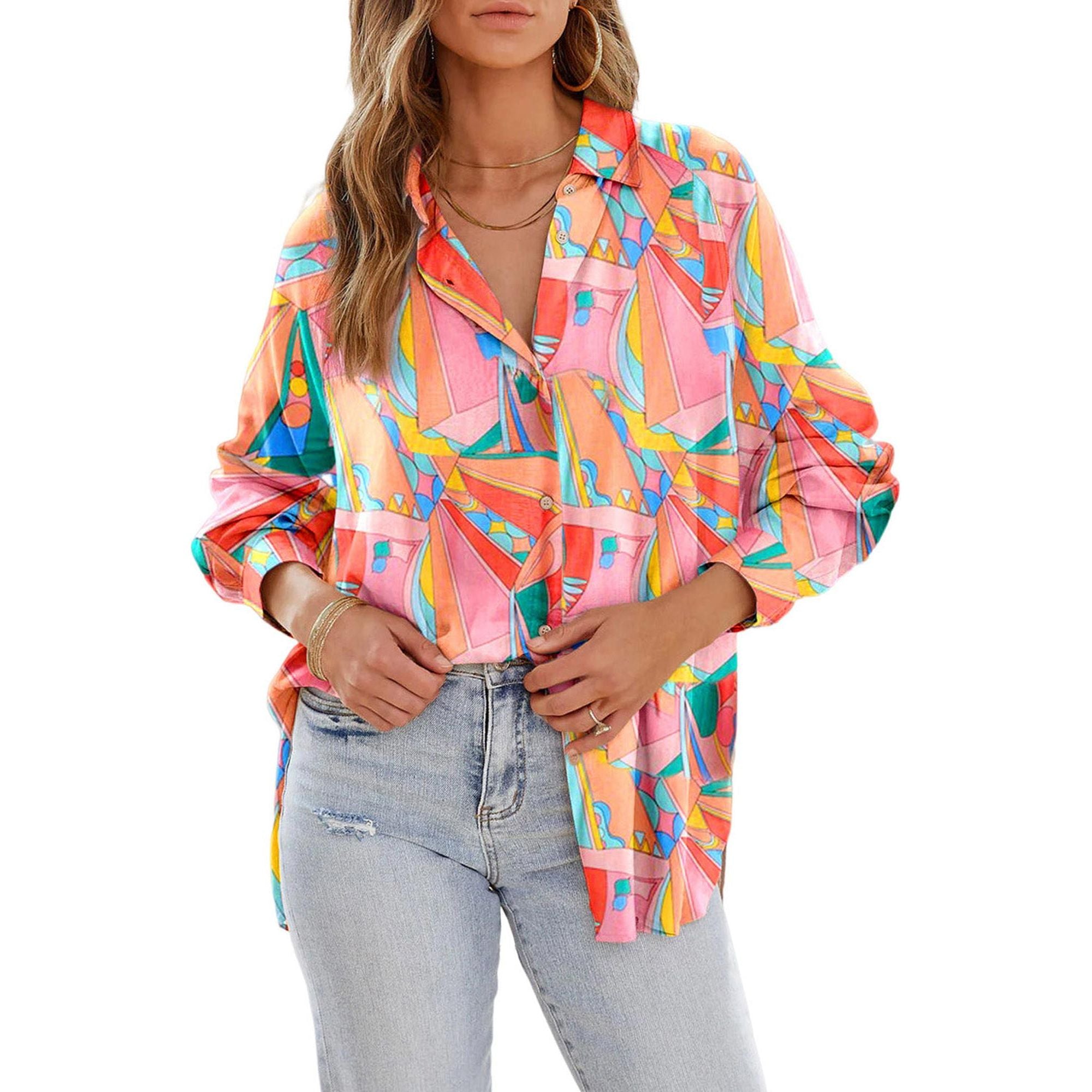 Azura Exchange Abstract Geometric Print Oversized Shirt - S