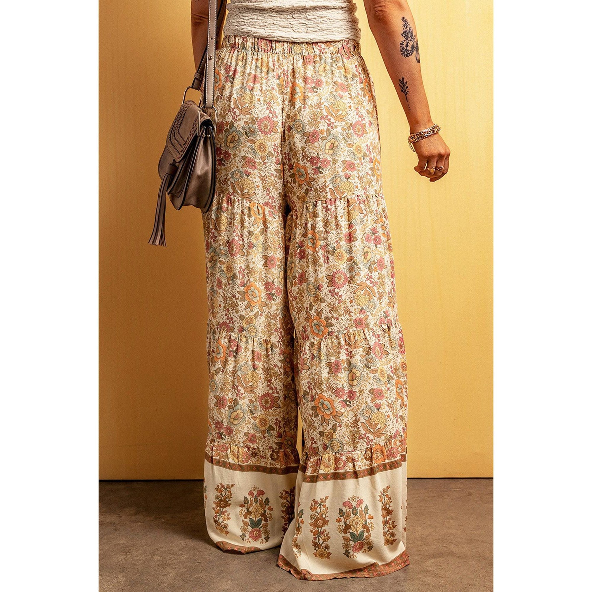 Azura Exchange Boho Floral Patchwork Wide Leg Pants - L