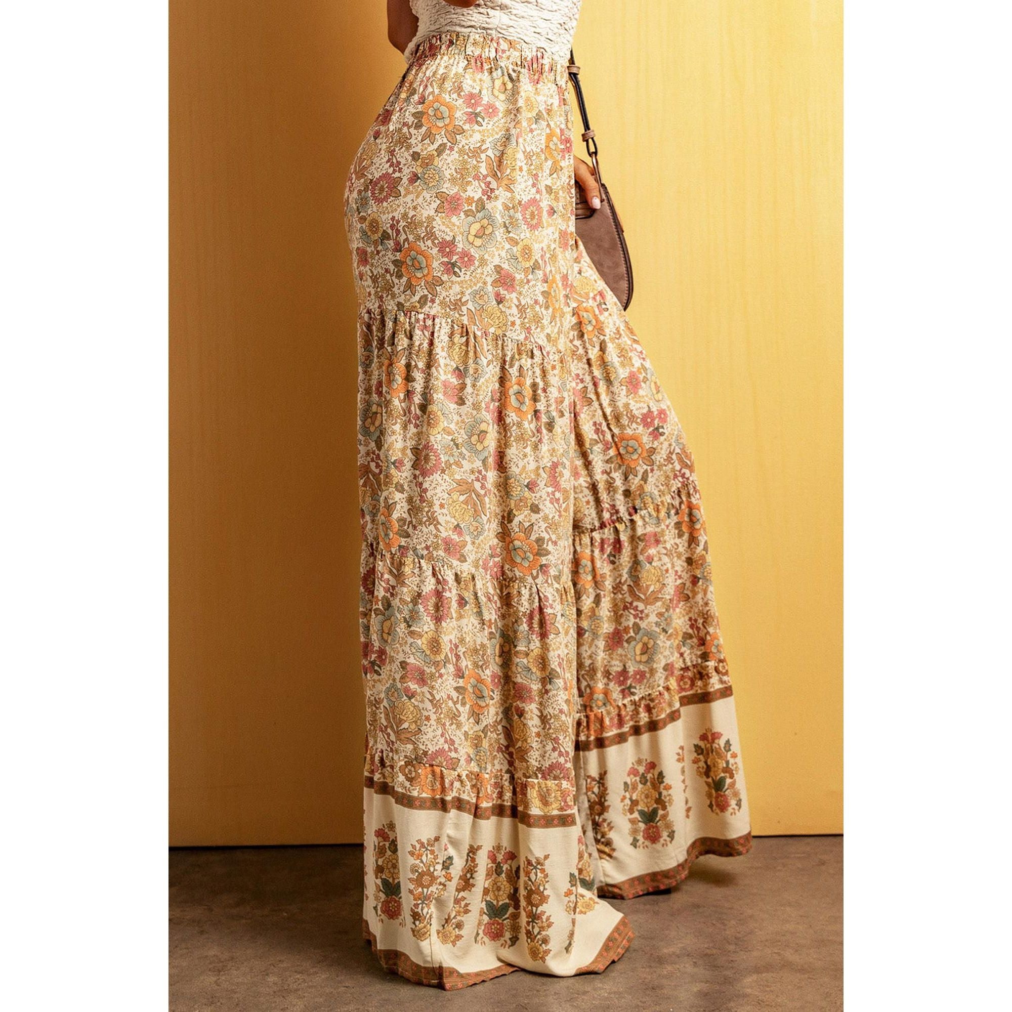 Azura Exchange Boho Floral Patchwork Wide Leg Pants - L