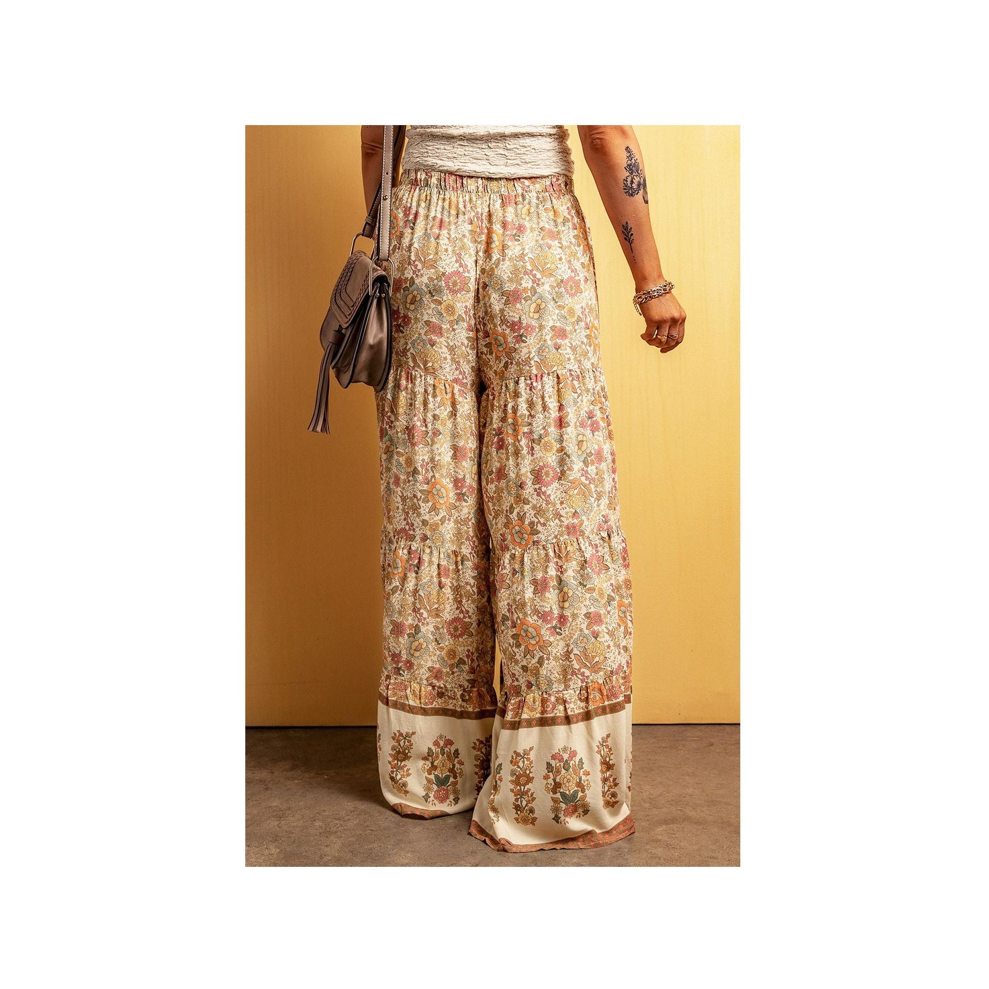 Azura Exchange Boho Floral Patchwork Wide Leg Pants - L