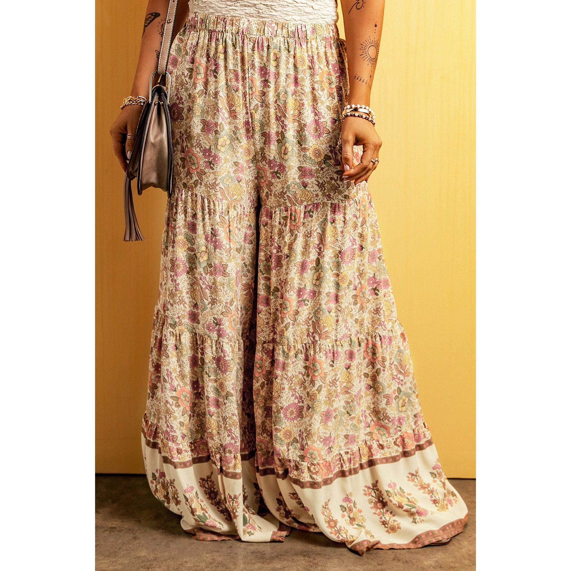 Azura Exchange Boho Floral Patchwork Wide Leg Pants - S