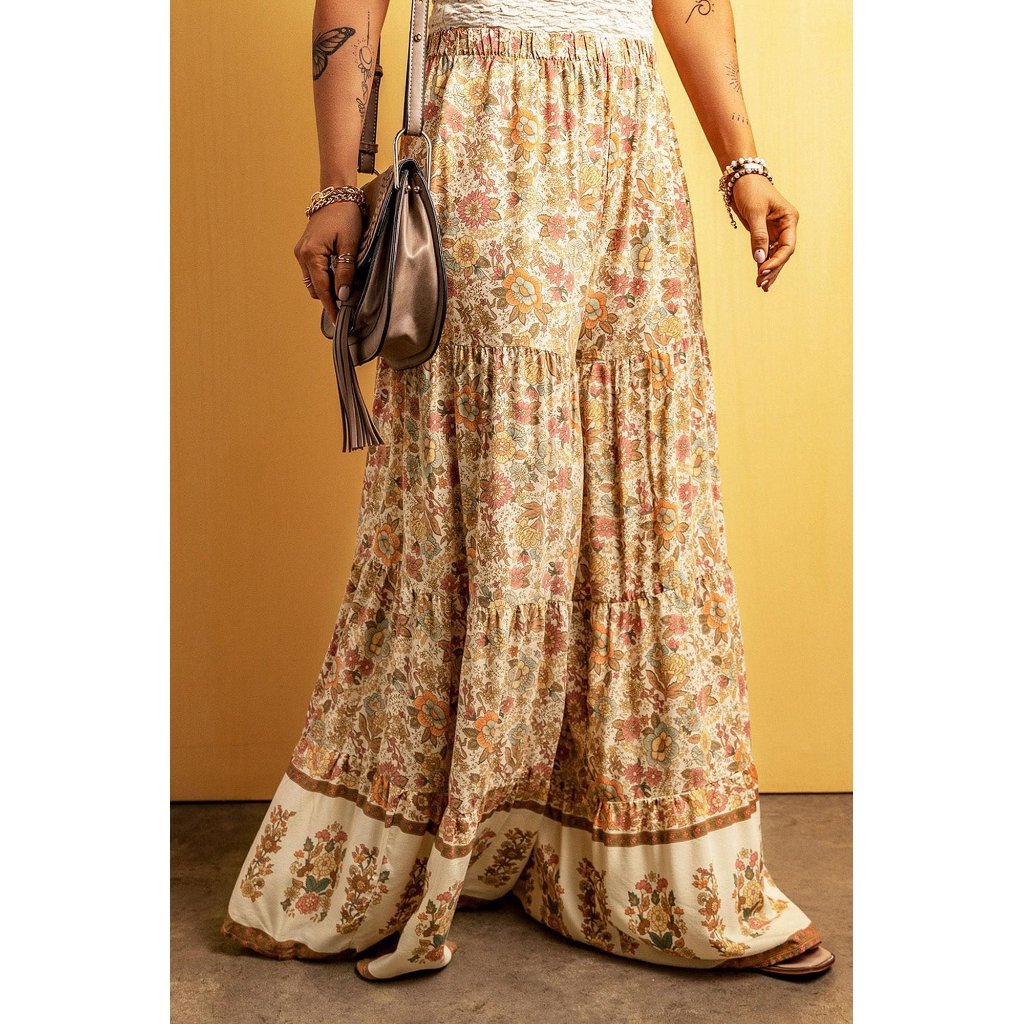 Azura Exchange Boho Floral Patchwork Wide Leg Pants - S