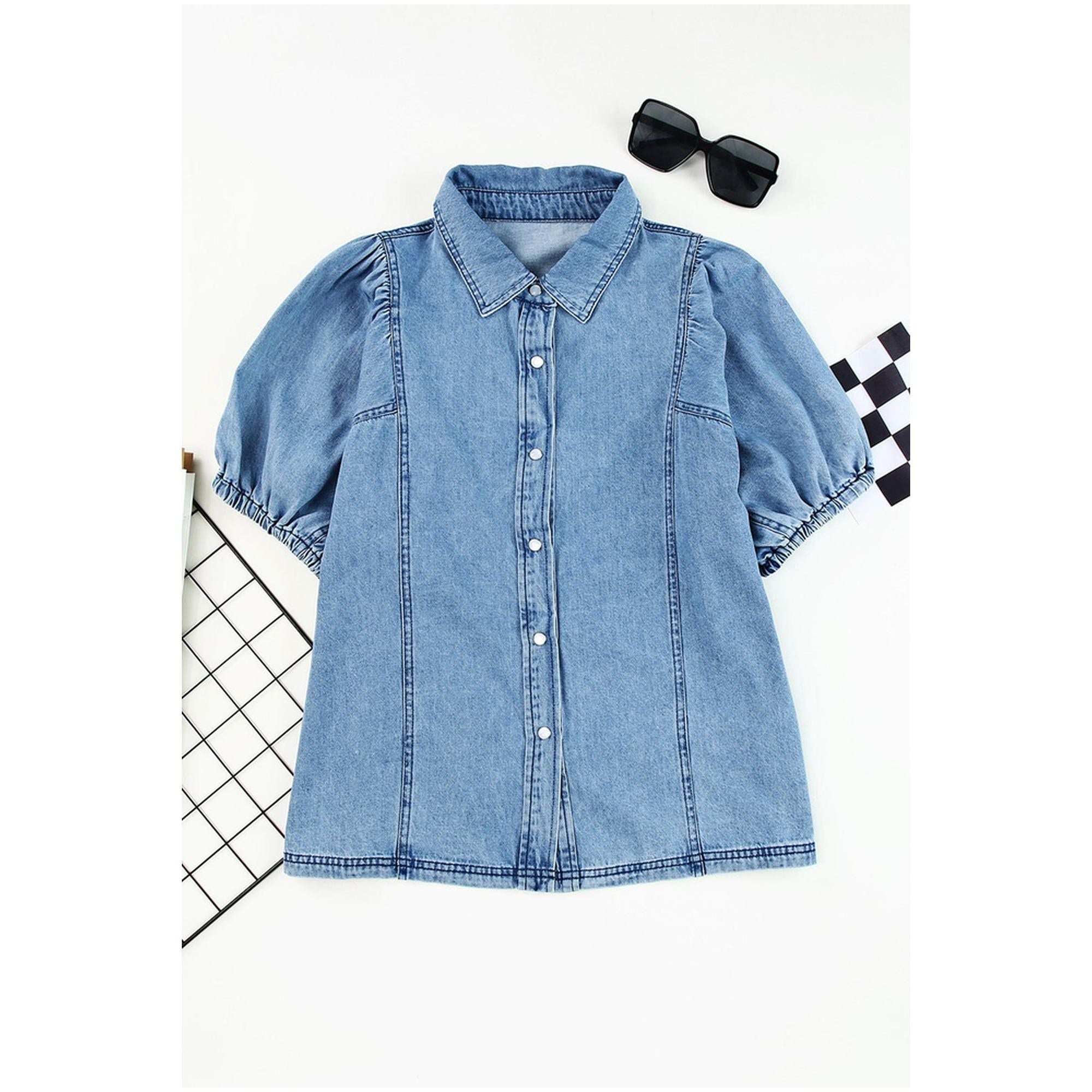 Azura Exchange Bubble Sleeve Denim Shirt - M